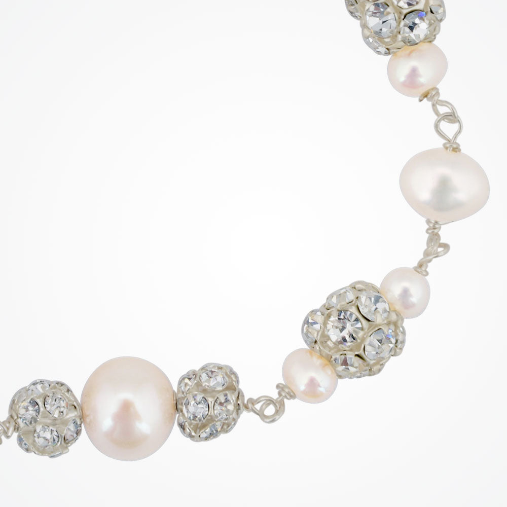 Elegant Abigail Pearl and Diamante Bracelet in Sterling Silver – Perfect for Weddings, Parties & Special Occasions