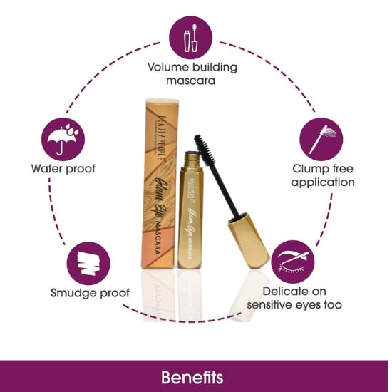 Beauty People Super Black Volumizing Mascara & Eyeliner - Waterproof, Long Lasting, Washable 12ml (Pack of 1) for Dramatic Lashes & Defined Eyes | Perfect for Day to Night Makeup, Parties, Weddings & Special Occasions