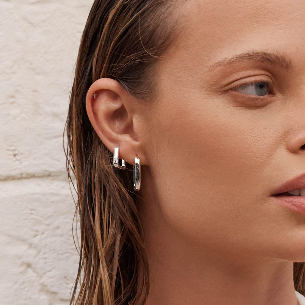 Silver Midi Paperclip Earrings for Women - Trendy Minimalist Hoop Earrings for Everyday Wear & Gift Giving