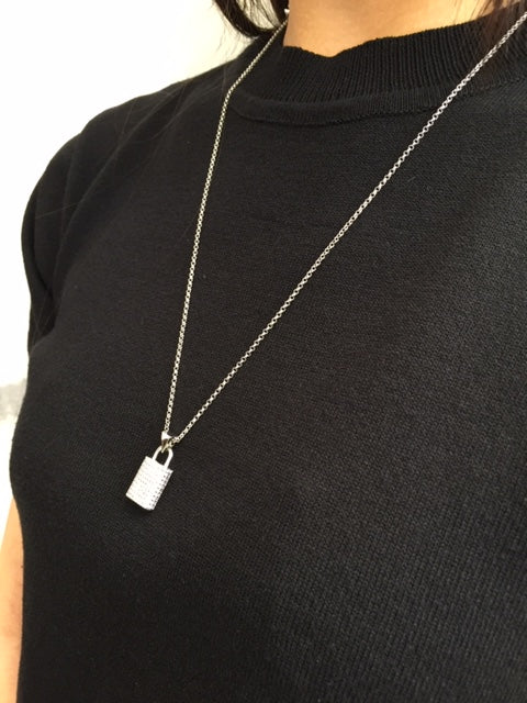 Stylish Silver Pave Padlock Pendant Necklace - Perfect for Everyday Wear, Gifts & Special Occasions