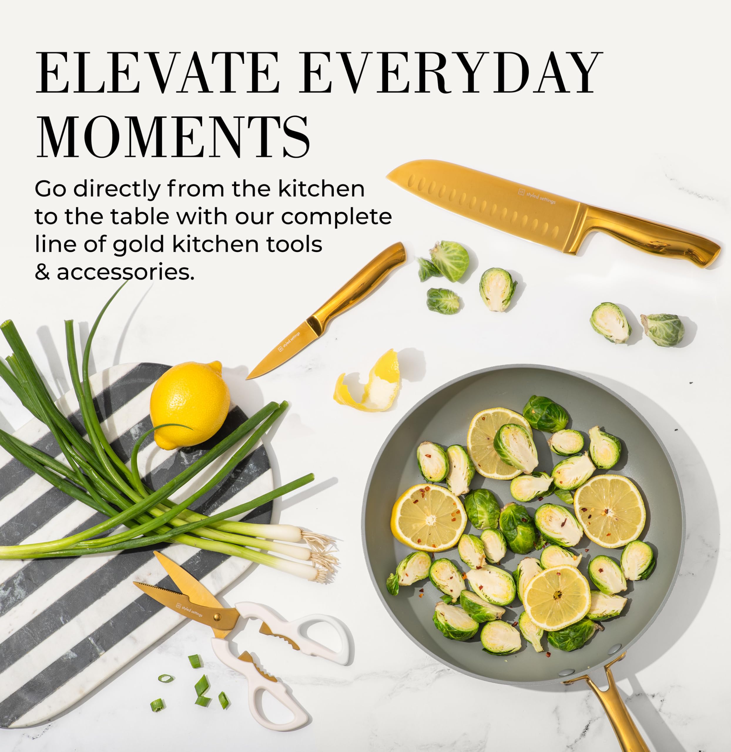 Premium 14-Piece White & Gold Knife Set with Block - Full Tang Kitchen Knives & Built-In Sharpener - Luxury Gold Kitchen Decor for Cooking, Entertaining & Gift Giving