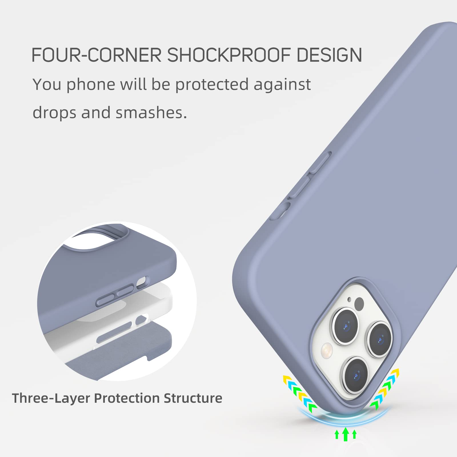 Premium Shockproof & Anti-Scratch Liquid Silicone Case for iPhone 13 Pro Max 6.7 Inch (2021) - Slim Protective Bumper Cover in Lavender Gray | Perfect for Daily Use, Outdoor Activities & Travel Protection
