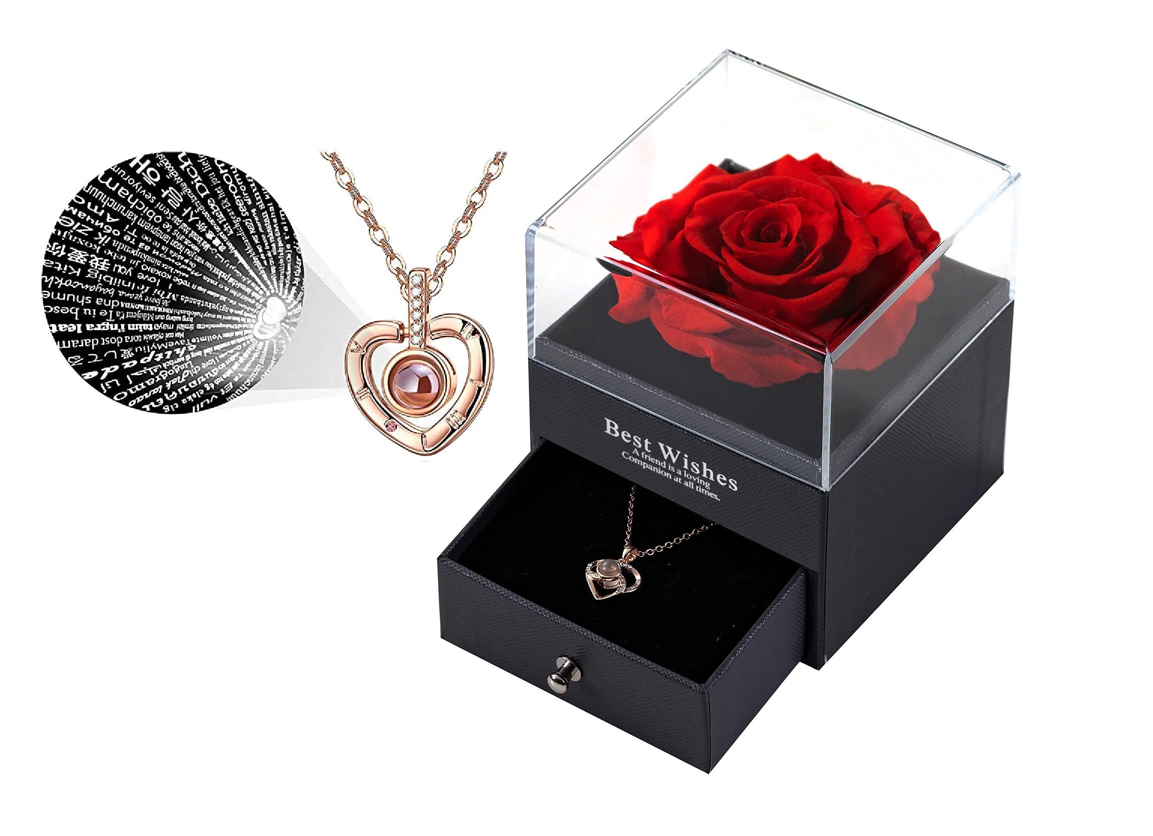 Enchanted Handmade Real Preserved Rose with 'Love You' Necklace - 100 Languages Necklace Gift Set for Her | Eternal Rose Flower Jewelry for Girlfriend, Wife, Mom | Perfect Valentine's Day, Birthday, Mother's Day Gift | Romantic Anniversary, Wedding Proposal, Bridesmaid Gift Idea