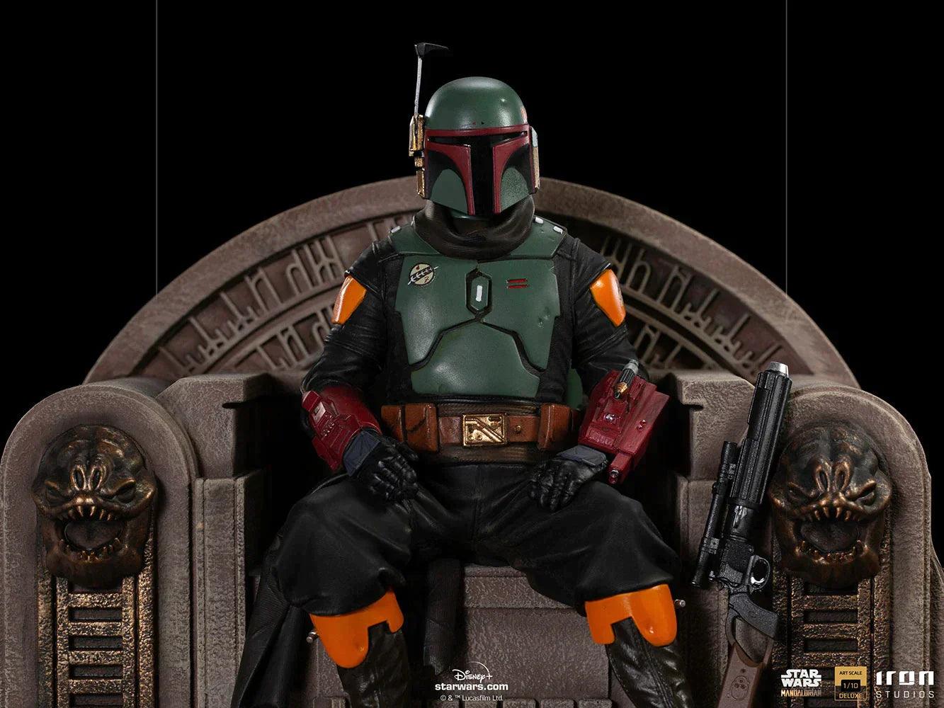 Iron Studios The Mandalorian Boba Fett on Throne Deluxe Art Scale 1/10 Statue - Premium Collectible for Star Wars Fans, Home Decor & Display