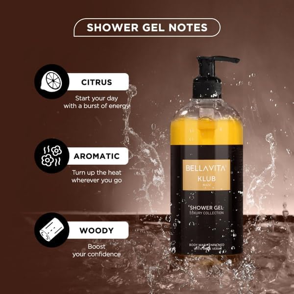 BVita Luxury KLUB Men's Body Wash - Refreshing Shower Gel with Aloe Vera | Deep Cleansing, Hydrating & Moisturizing for Softer, Smoother Skin | 500ml | Perfect for Gym, Travel & Daily Shower Routine