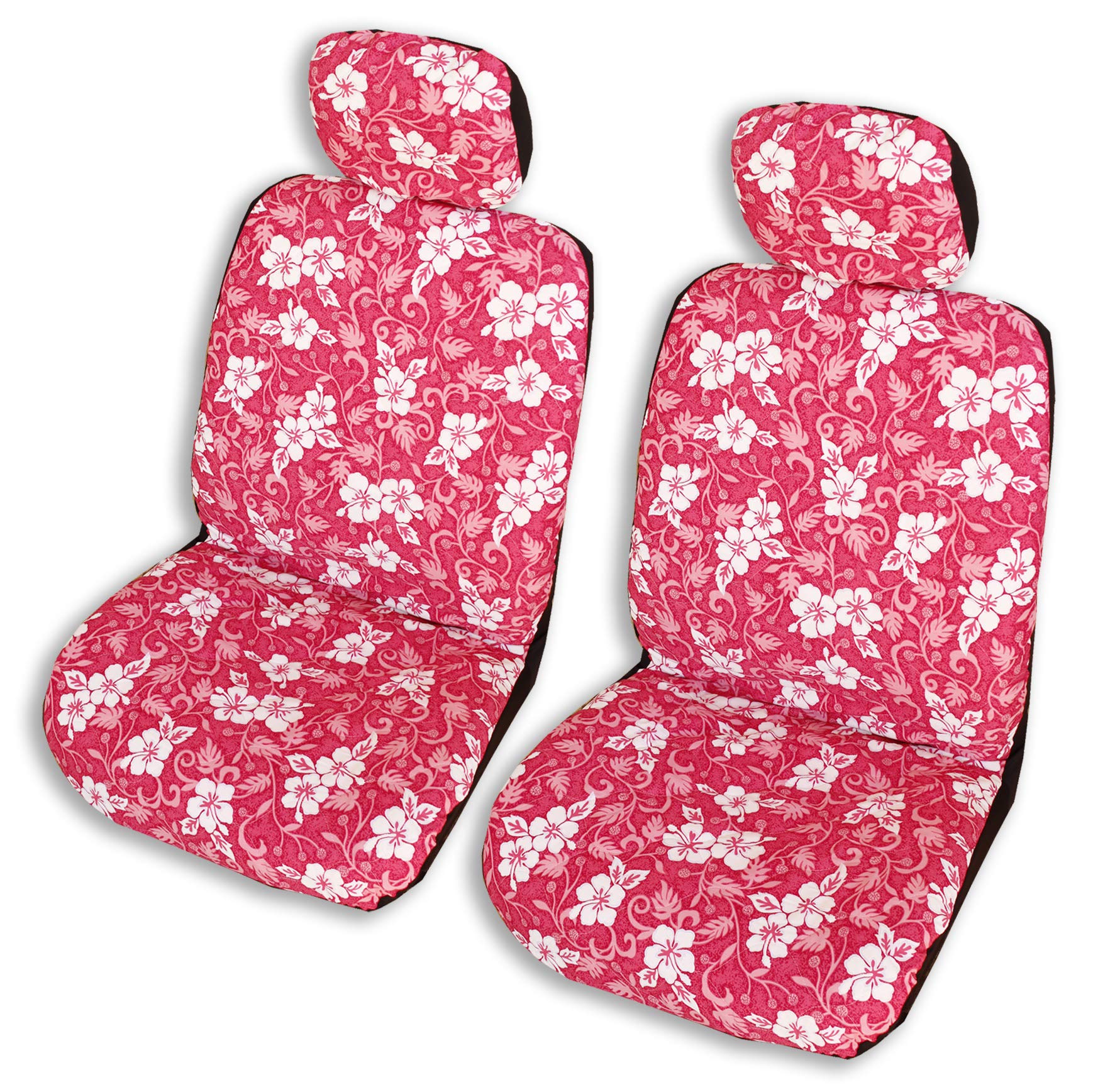 Premium 2-Piece Hawaiian Car Seat Covers with Headrest Covers - Ulu Fruit Pink Design, Double Armrest Custom Fit for Cars, SUVs & Trucks | Tropical Style Auto Accessories for Beach Trips & Summer Road Travel