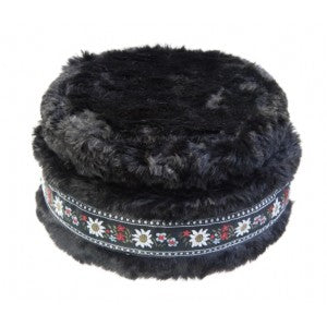 Black Faux Fur with Black Edelweiss Trim
