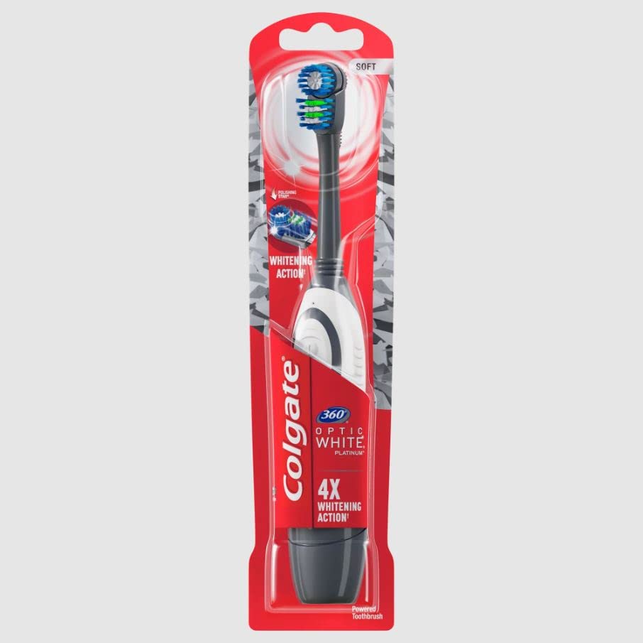 Colgate 360 Optic White Battery-Powered Toothbrush with Soft Bristles - Pack of 10 | Whitening Electric Toothbrush for Sensitive Teeth | Perfect for Travel & Daily Oral Care