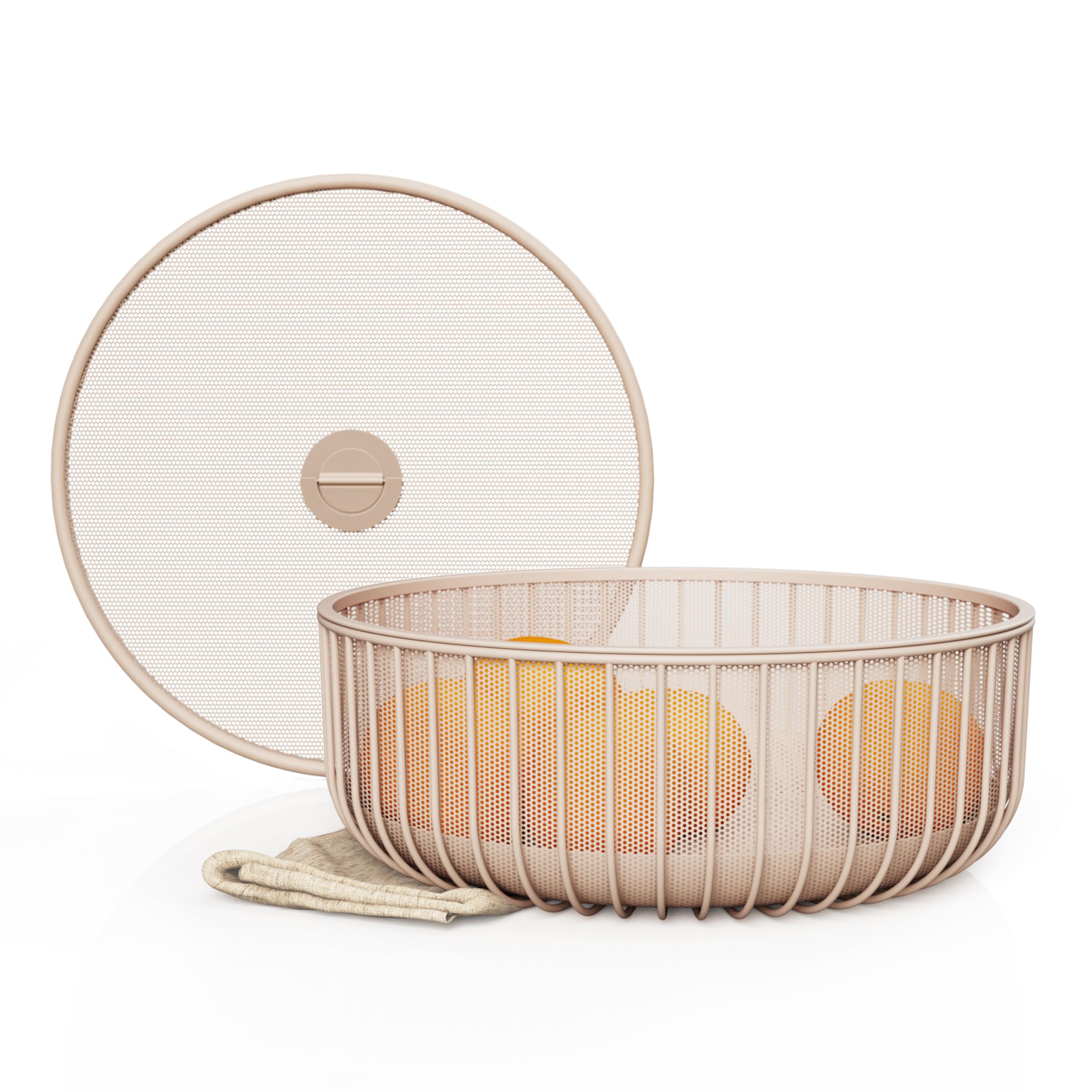 Stainless Steel Fruit Bowl with Mesh Lid & Basket - Kitchen Countertop Organizer for Fruits, Vegetables, Snacks & Bananas - Durable Display Holder for Fresh Produce Storage - Perfect for Pantry, Dining Table or Party Serving