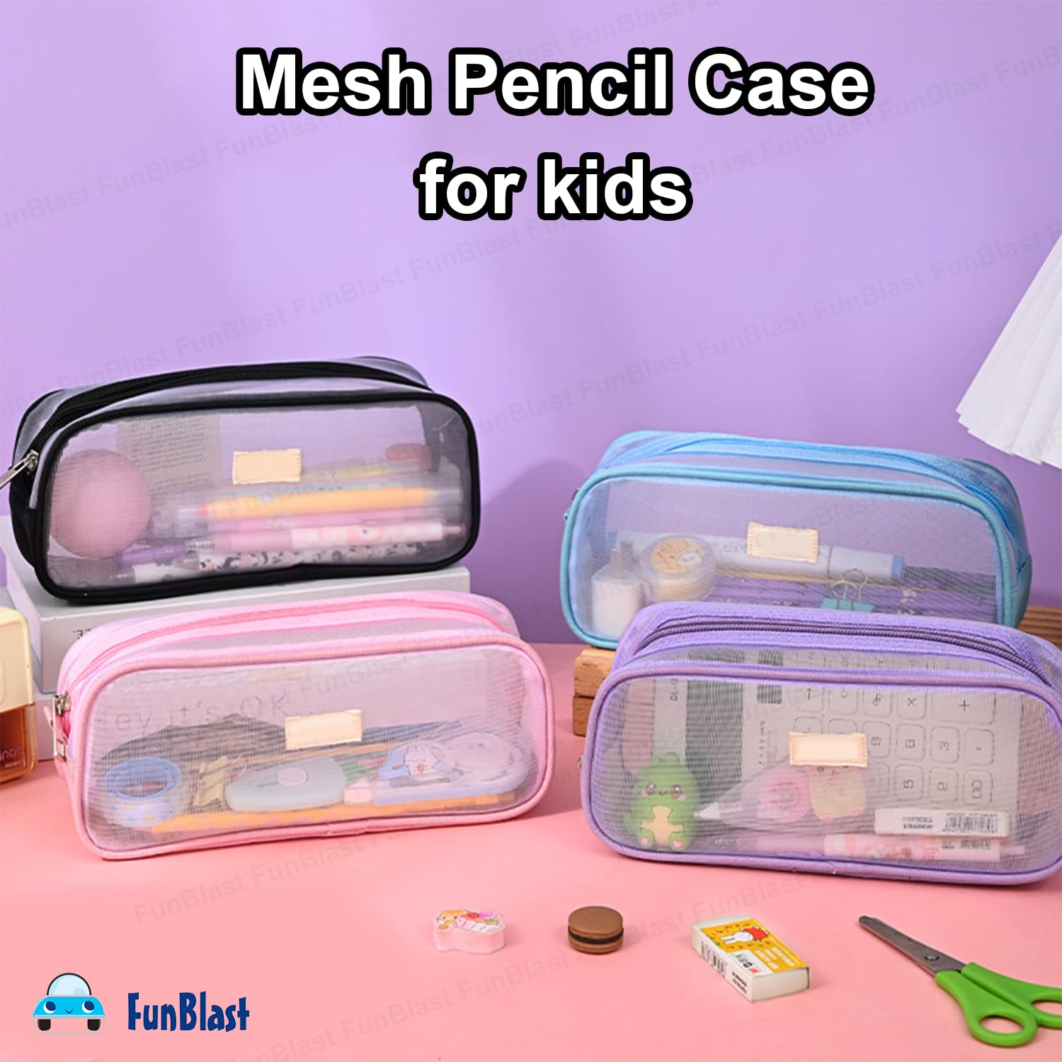 FunBlast Clear Zipper Pencil Case - Large Capacity Transparent Pencil Pouch for School, Office & Travel - Durable Stationery Organizer for Pens, Makeup & Accessories (Black) - Perfect for Students, Professionals & Daily Use
