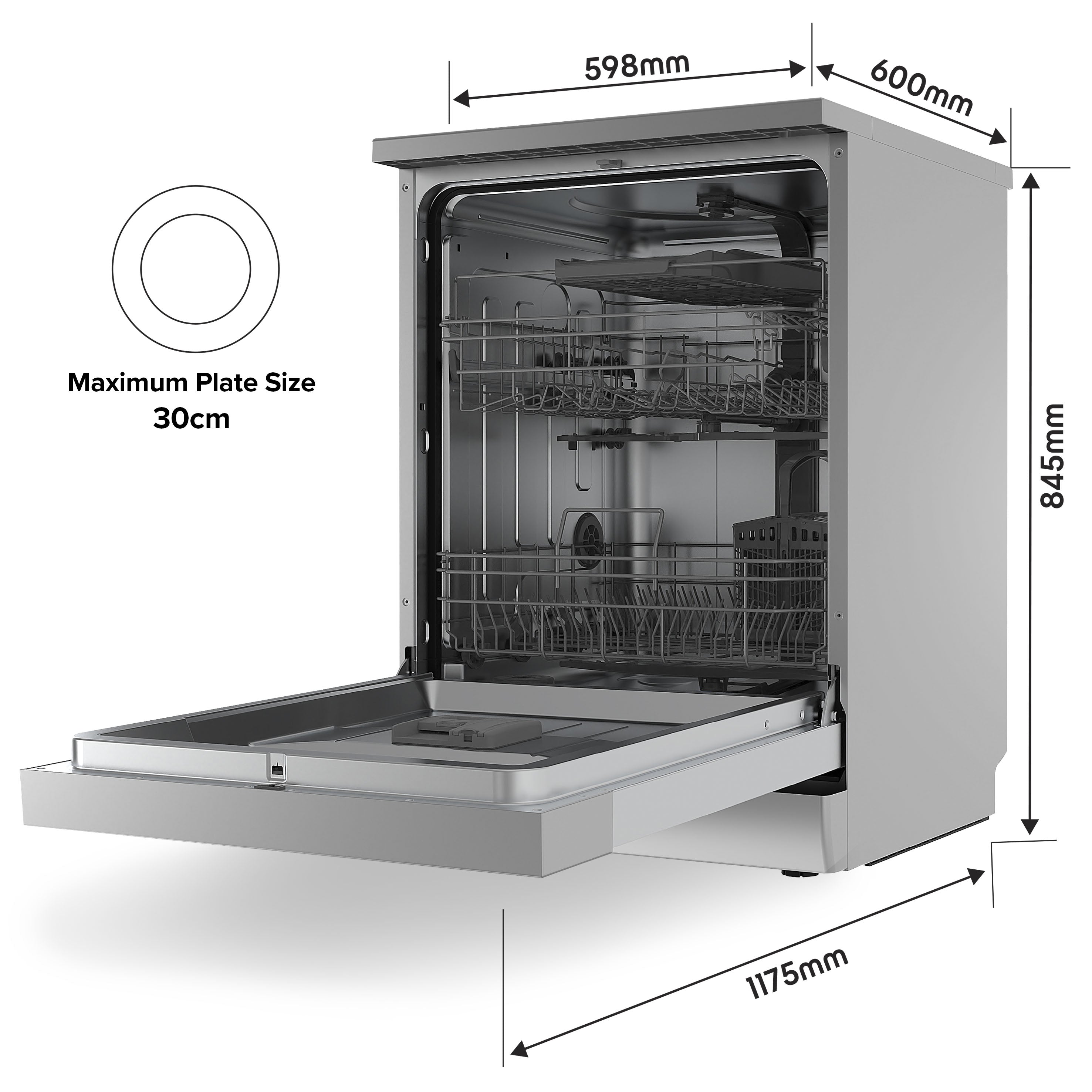 Baridi 60cm Freestanding Dishwasher - 14 Place Settings, 8 Wash Programs, LED Display, Energy Efficient, Silver (Model DH167) - Perfect for Kitchens, Apartments, and Small Homes