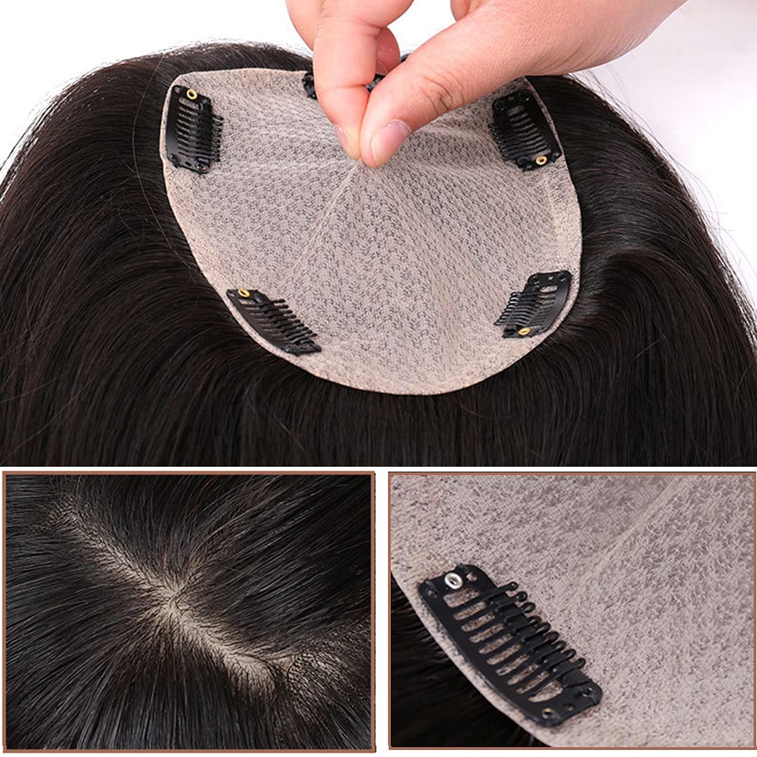 8 Inch Women's Human Hair Topper - 12x13cm Silk Base Clip-in Hairpiece for Thinning Hair (Medium Brown) | Natural Looking Hair Extension for Daily Wear, Parties & Special Occasions