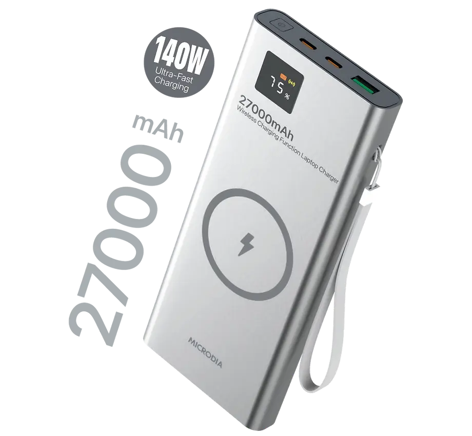 MICRODIA SNAPPower™ MagGo LCD 27000mAh 140W Magnetic Wireless Power Bank - 15W Wireless Charging, 140W & 30W USB-C PD, 20W USB-A Output with LCD Display - Perfect for iPhone, Android, Laptops & Travel Charging