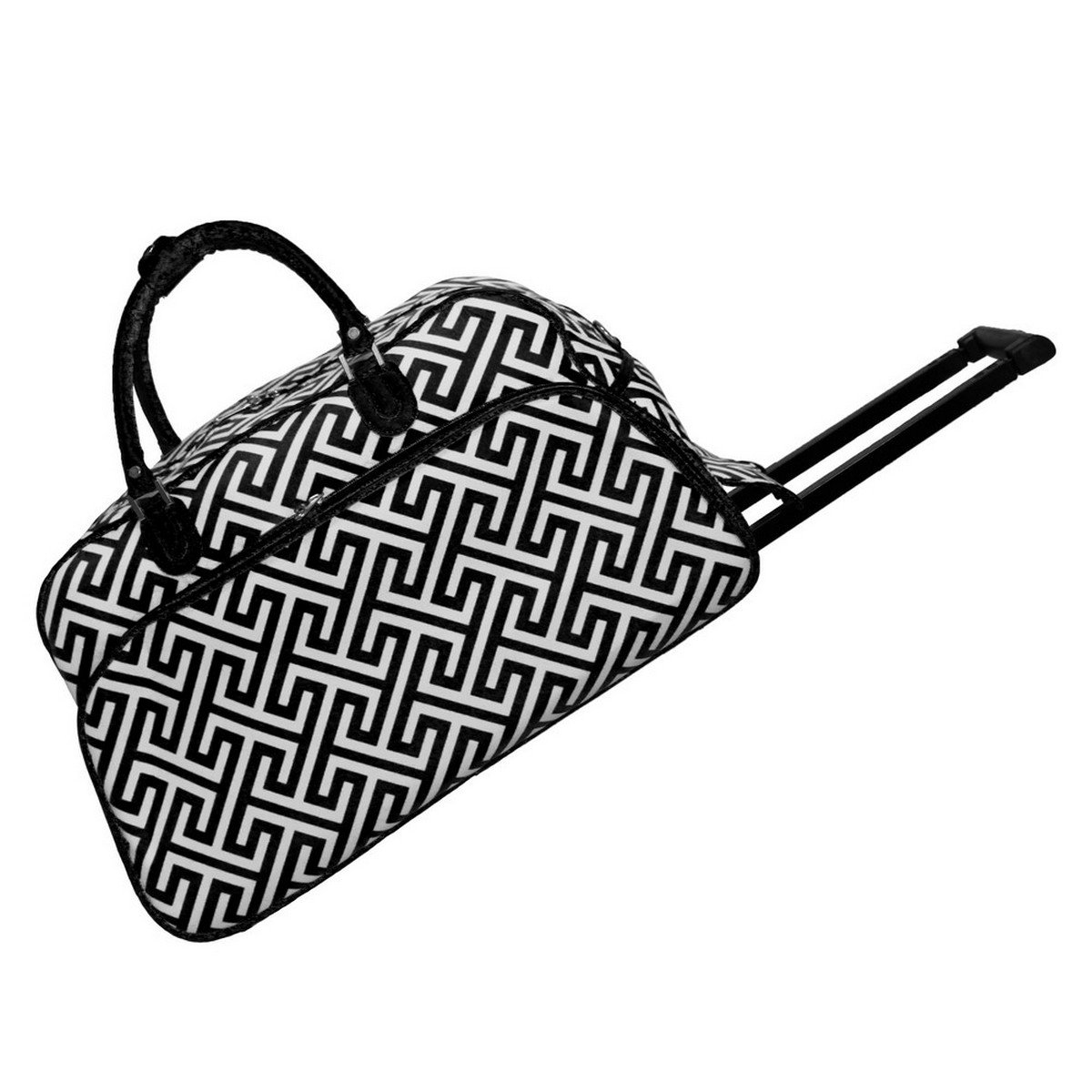 21-Inch Carry-On Rolling Duffel Bag for Travel - Black & White Greek Key Design | Perfect for Airplane Cabin Luggage, Weekend Getaways & Business Trips