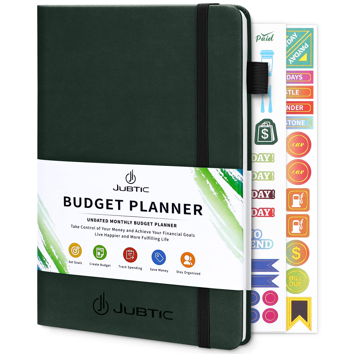 JUBTIC 2025 Monthly Budget Planner - Undated Financial Organizer with Expense Tracker Notebook | A5 Account Book for Home & Office | Dark Green | Perfect for Personal Finance Management & Budget Tracking