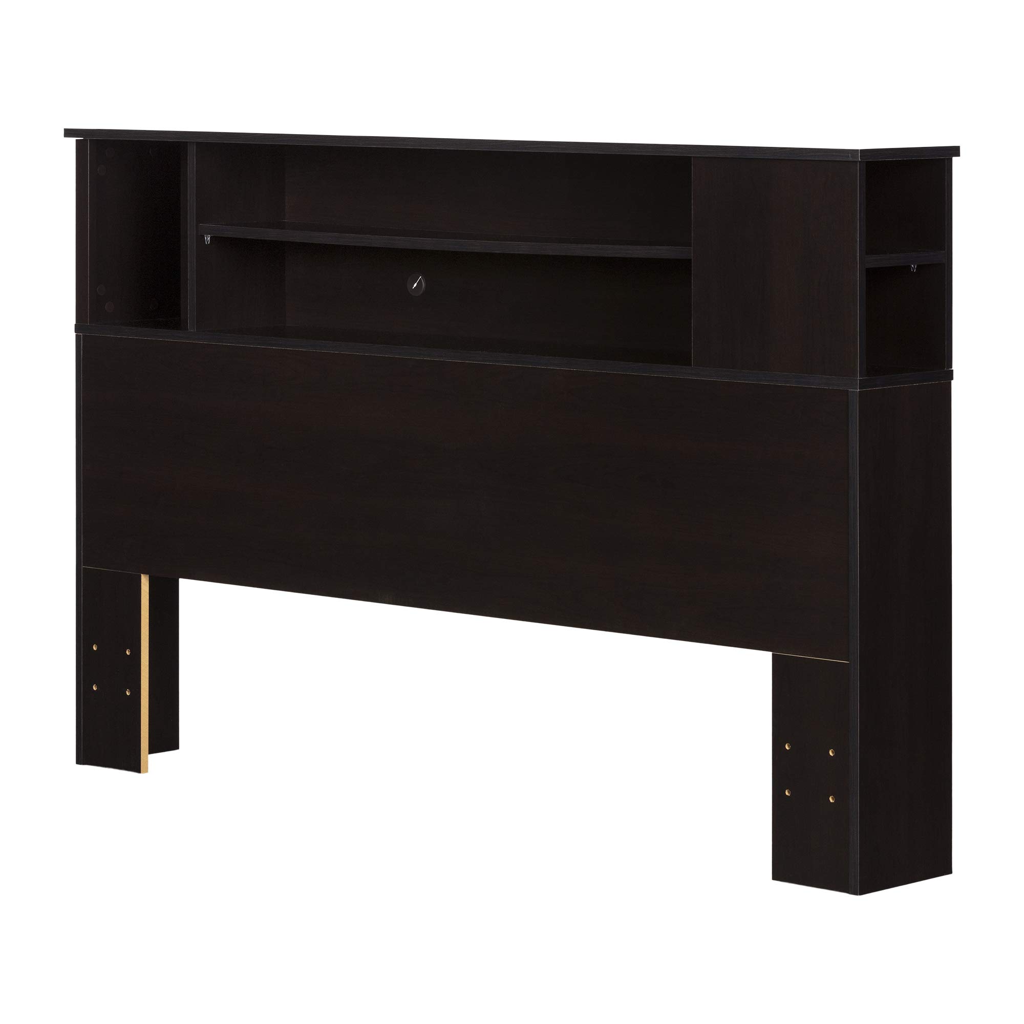 South Shore Vito Bookcase Headboard - Queen Size Bed with Storage, Chocolate Finish - Perfect for Small Bedrooms & Studio Apartments