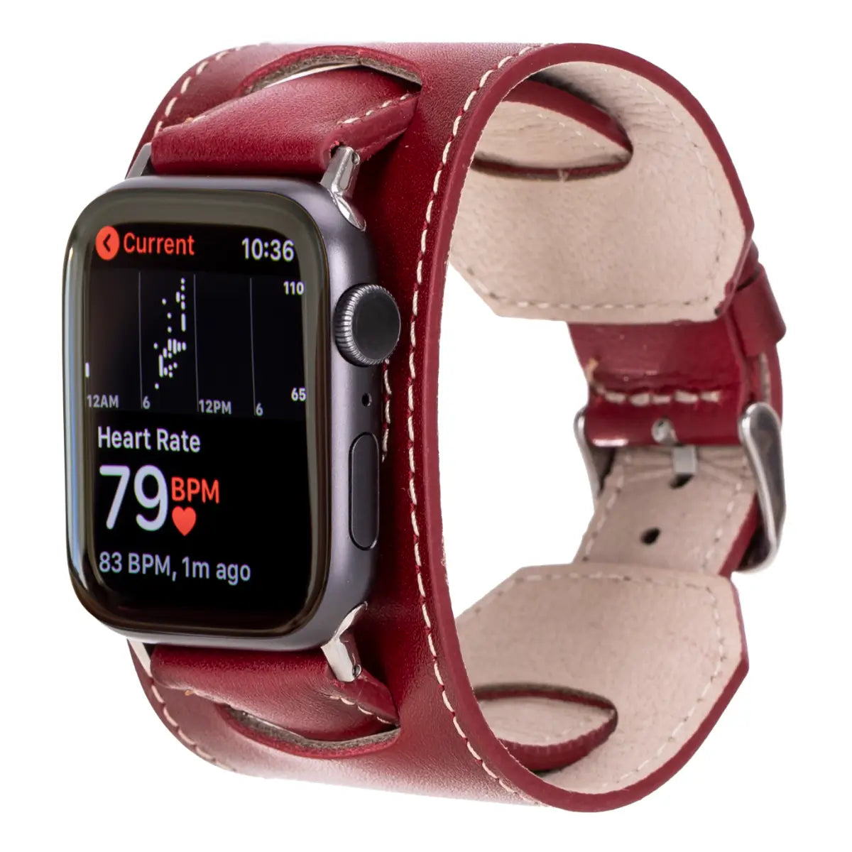 Premium Genuine Red Leather Cuff Apple Watch Band - Stylish & Durable Replacement Strap for Apple Watch Series 1-9 - Perfect for Workouts, Office & Casual Wear