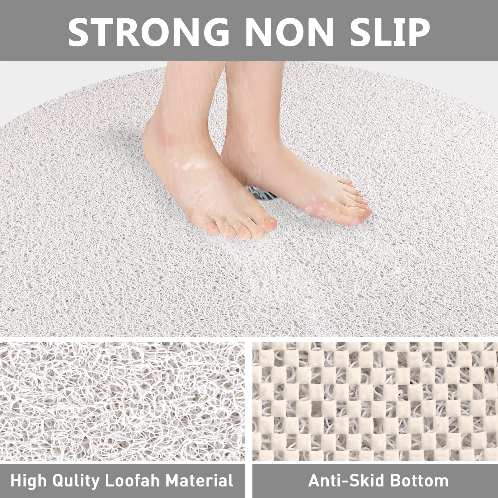 Non-Slip Extra Large Round Shower Mat - 31 Inch Diameter with Drain Hole | Soft Loofah Bath Mat for Shower Stall | Great Drainage & Anti-Slip Bathroom Floor Mat for Safety & Comfort