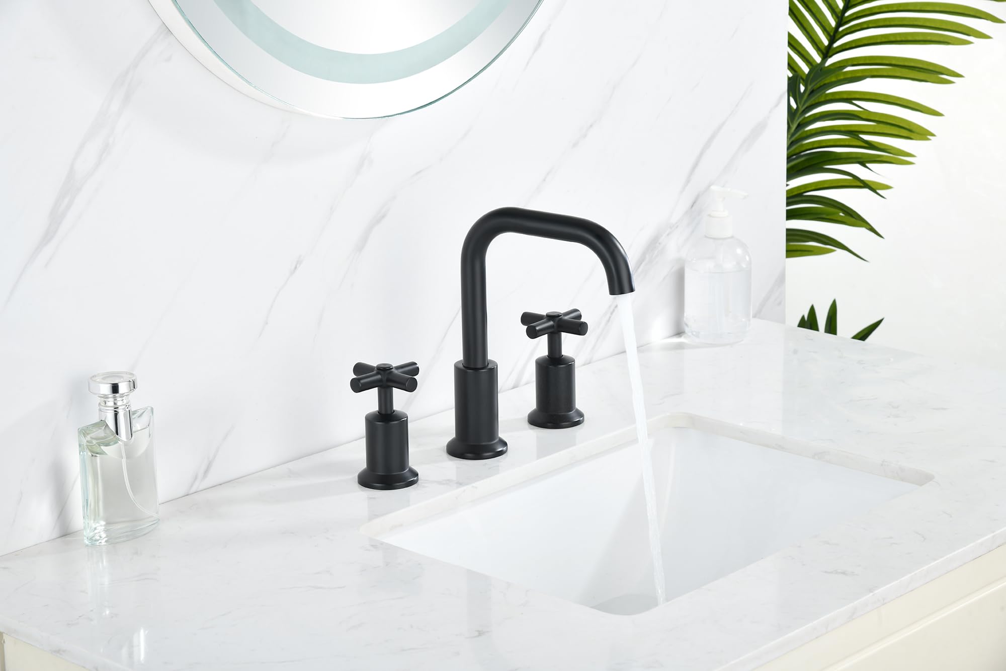 8 Inch Matte Black Two-Handle Widespread Bathroom Sink Faucet with Push-Up Pop-Up Drain - DF-1309CCH-MT | Perfect for Modern Bathroom Vanities & Powder Rooms