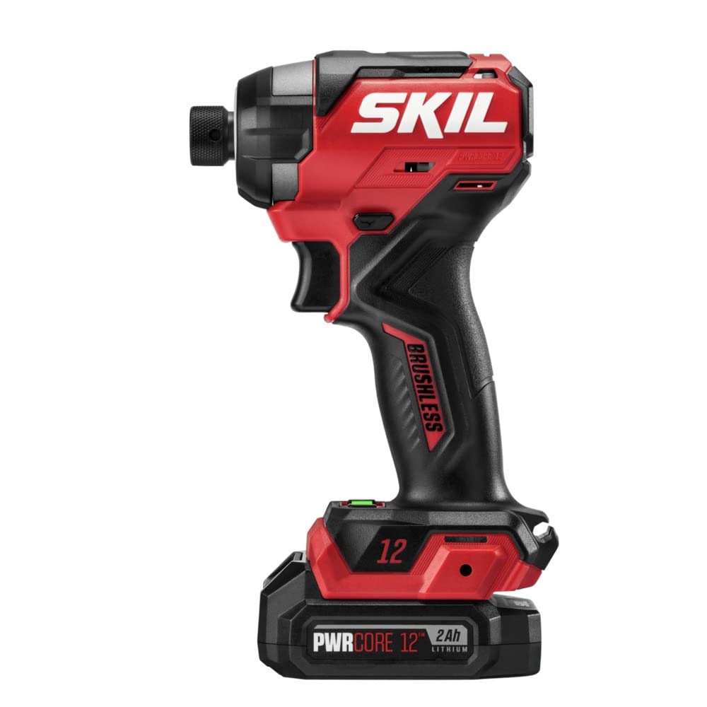 SKIL PWR CORE 12 Brushless 12V Cordless 5-Tool Combo Kit with 2 Batteries & Charger (2.0Ah, CB8368A-20, Red) - Perfect for DIY Projects, Home Repairs & Professional Construction Work