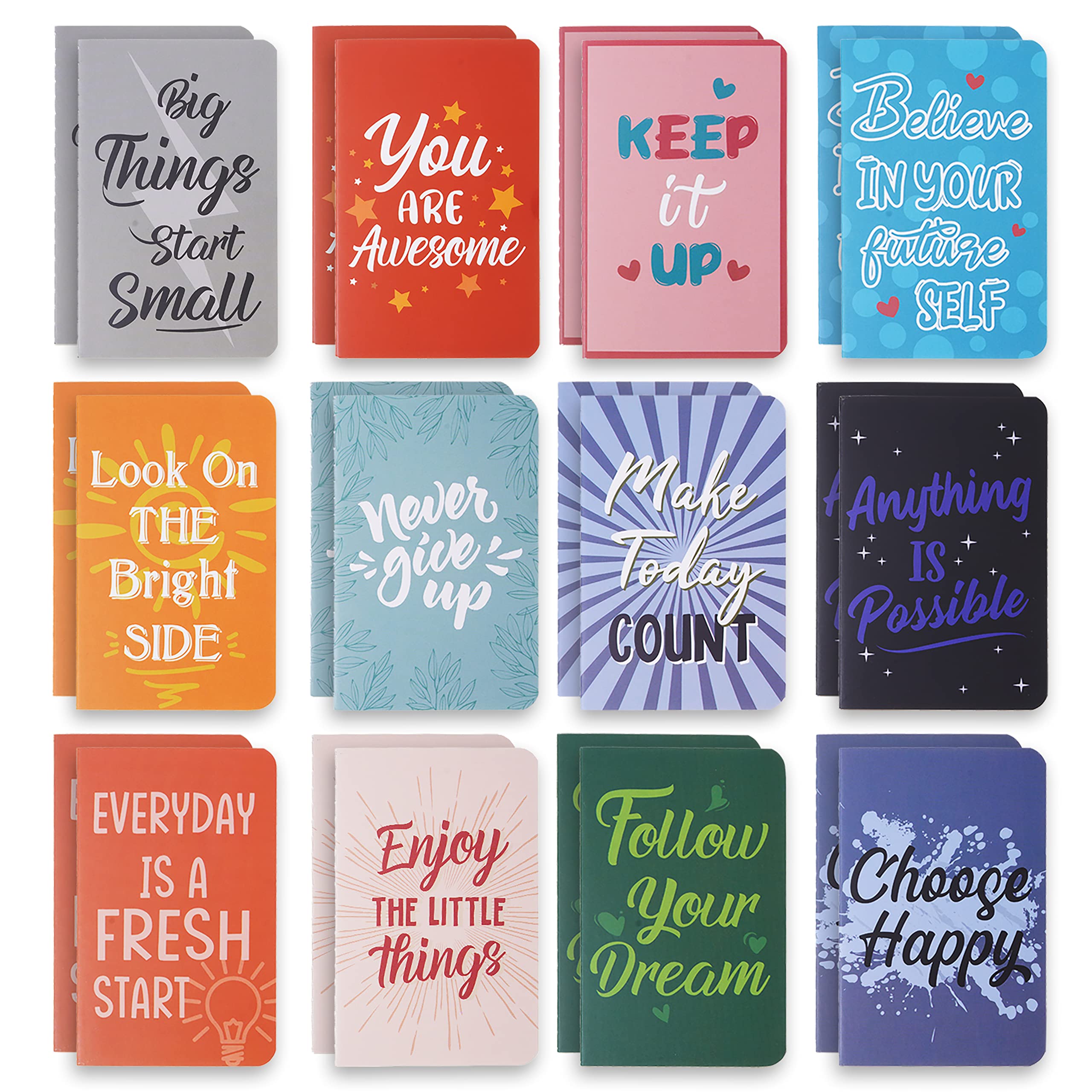 24-Pack Mini Colorful Notebooks - Motivational Journals & Inspirational Notepads for Kids, Teachers - Small Pocket Notebook Bulk Set for School, Office Gifts, Travel Supplies (Fresh Colors) - Perfect for Journaling, Note-Taking, Classroom Rewards & Travel Essentials