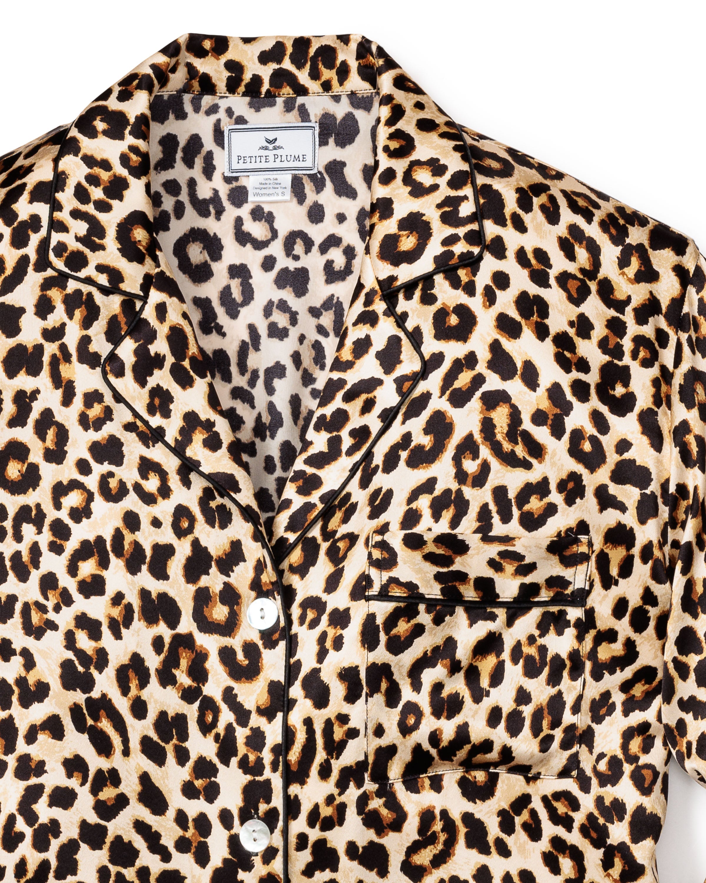 Veronica Beard x Petite Plume Women's Silk Leopard Print Nightshirt - Luxurious Sleepwear for Comfortable Nights & Stylish Lounging
