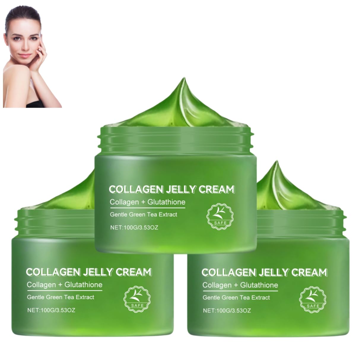 Collagen Jelly Cream with Green Tea, Niacinamide & Hydrolyzed Collagen - Hydrating Face Moisturizer for All Skin Types | Day & Night Skincare Routine, Anti-Aging Treatment for Dry & Sensitive Skin