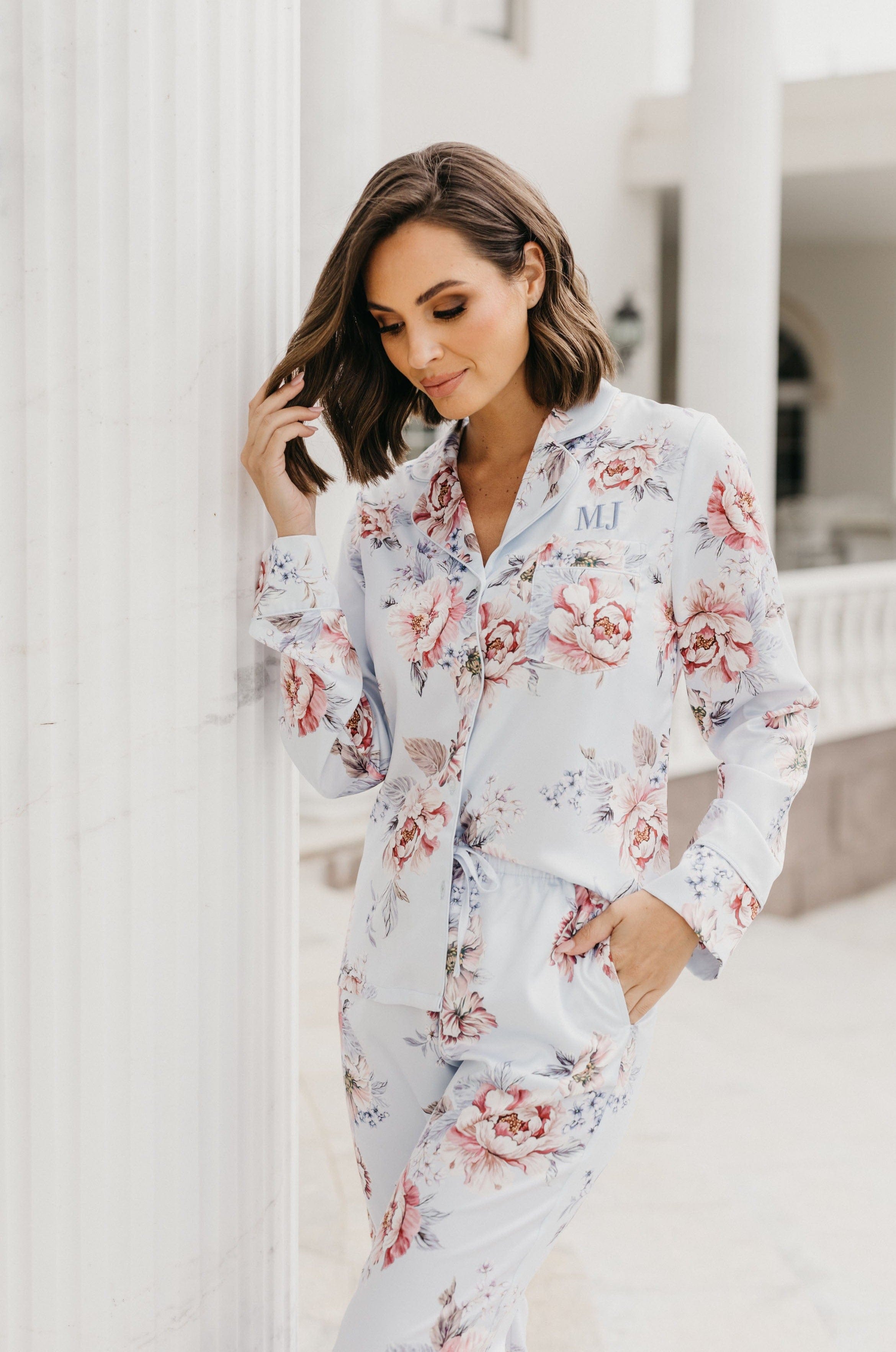 Christina Women's Veiled Rose Print Pajama Set - Soft & Comfortable Sleepwear for Lounge & Nighttime Relaxation