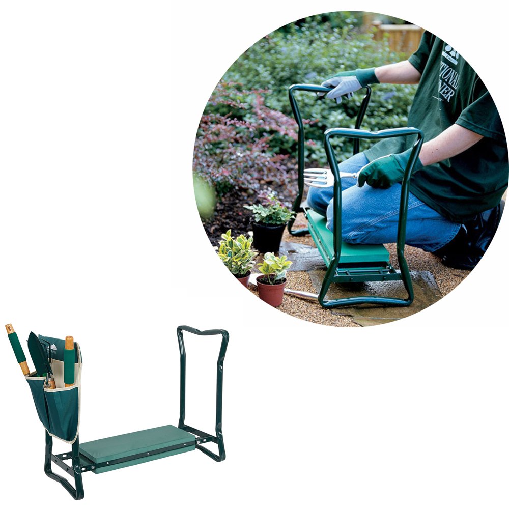 2 in 1 Folding Garden Kneeler and Seat Bench with Soft Kneeling Pad & Free Tool Pouches - Comfortable Gardening Stool for Planting, Weeding, Outdoor Work & Relaxation