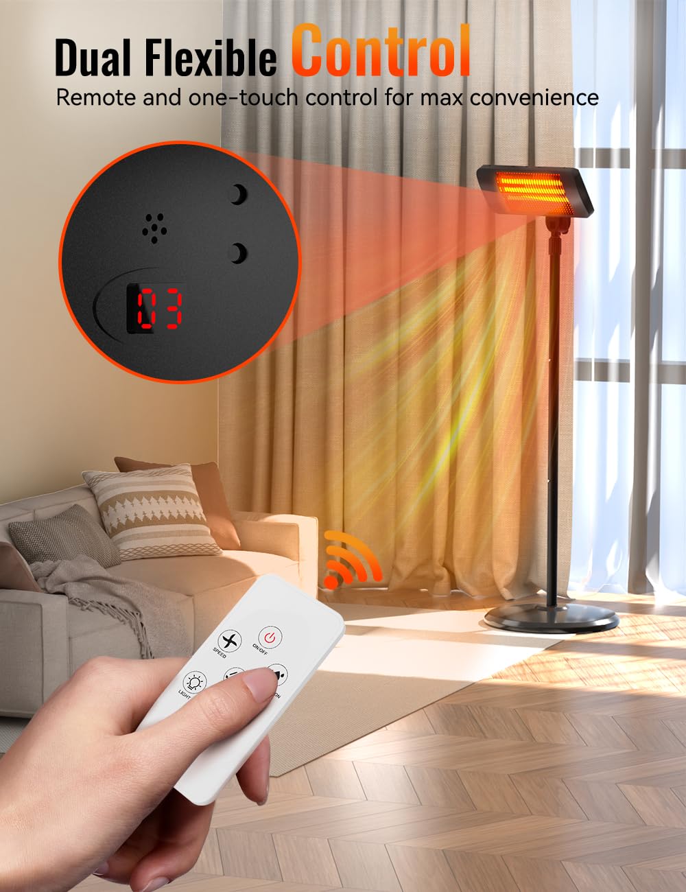 BALKO 1500W Outdoor Infrared Heater with Remote, 12H Timer & 3 Heat Levels - IP54 Waterproof Garage Heater Covers 300 Sq.Ft - Tip-Over Protection & Towel Bracket - 83 Inch Patio Heater for Backyard, Deck, Garden, and Outdoor Dining Areas