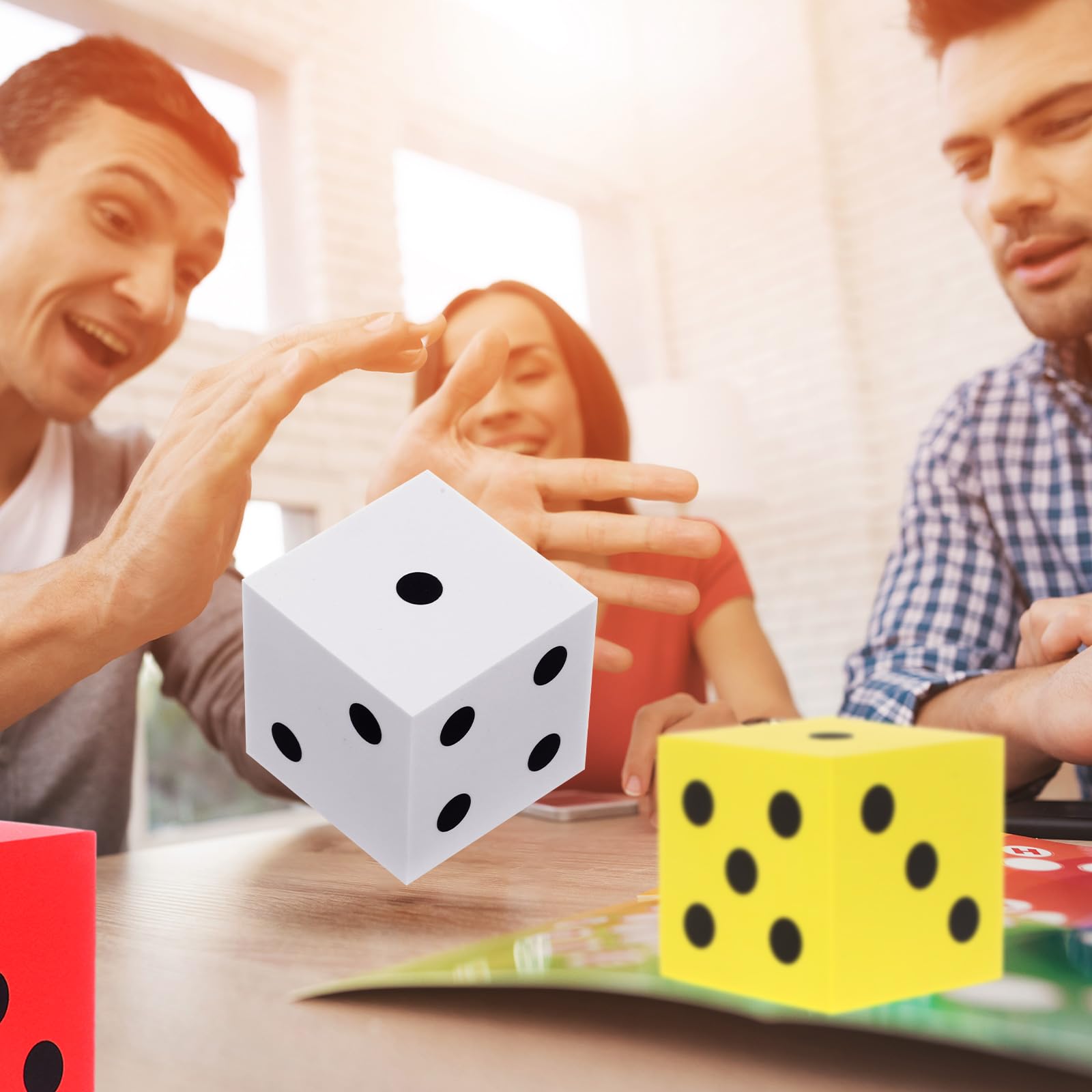 Shappy 4-Piece Jumbo 3.5 Inch Foam Dice Set with Number Dots - Giant Soft Cube for Math Games, Classroom Activities, Christmas Parties & Gift Bags (Red, Yellow, Blue, White) - Perfect for Educational Toys, Board Game Nights, and Kids' Birthday Party Favors