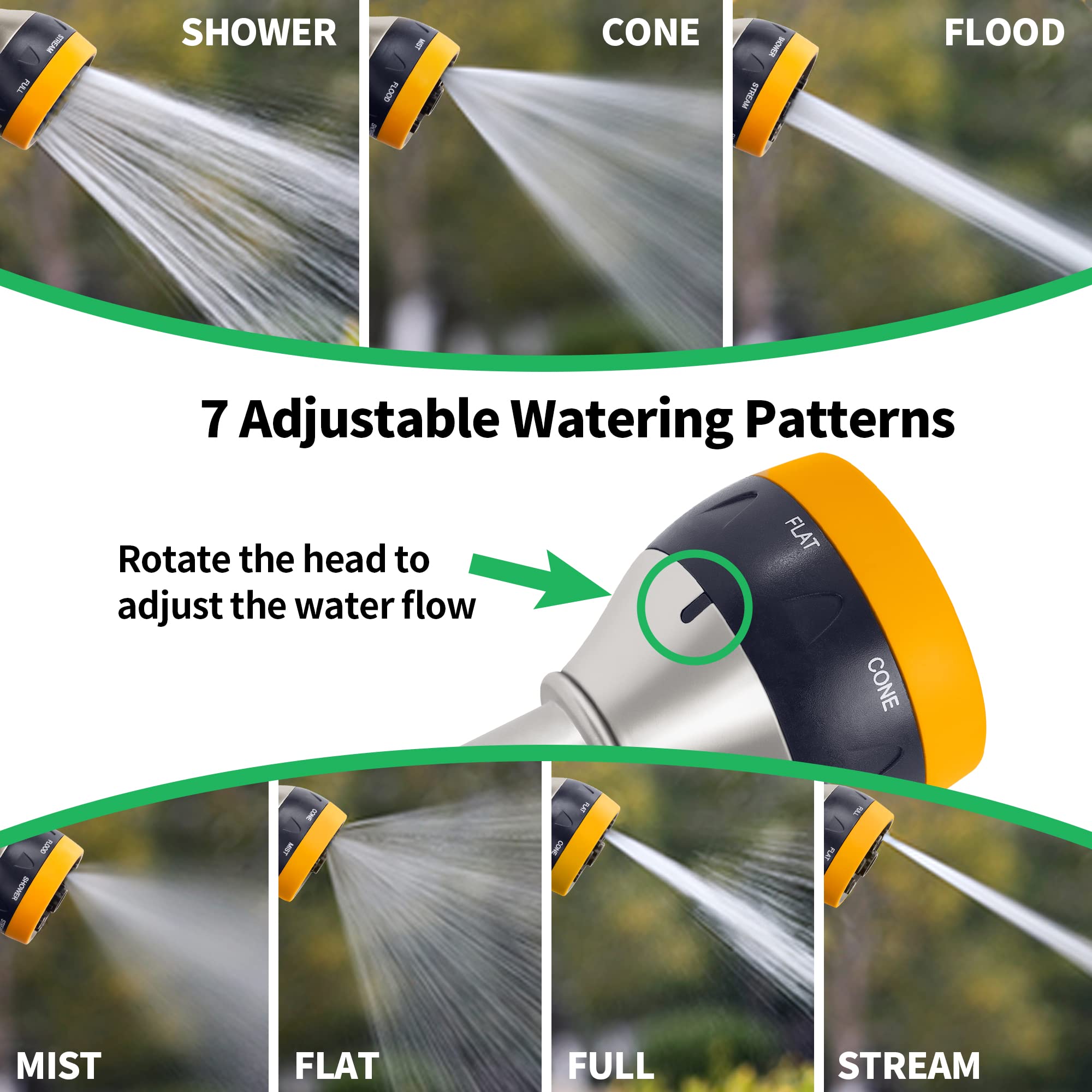 AUTOMAN Heavy Duty Metal Garden Hose Nozzle - 7 Adjustable Spray Patterns, High Pressure Water Sprayer for Plants, Lawns, Cars & Pets - Perfect for Watering Gardens, Washing Vehicles and Pet Cleaning