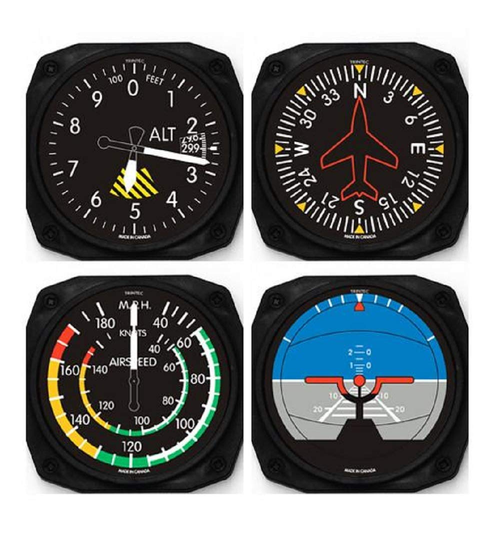 Vintage Airplane Instrument Coasters Set of 4 - Aviation Themed Drink Holders for Cocktail Parties, Home Bars & Office Decor - Perfect Gift for Pilots & Aviation Enthusiasts