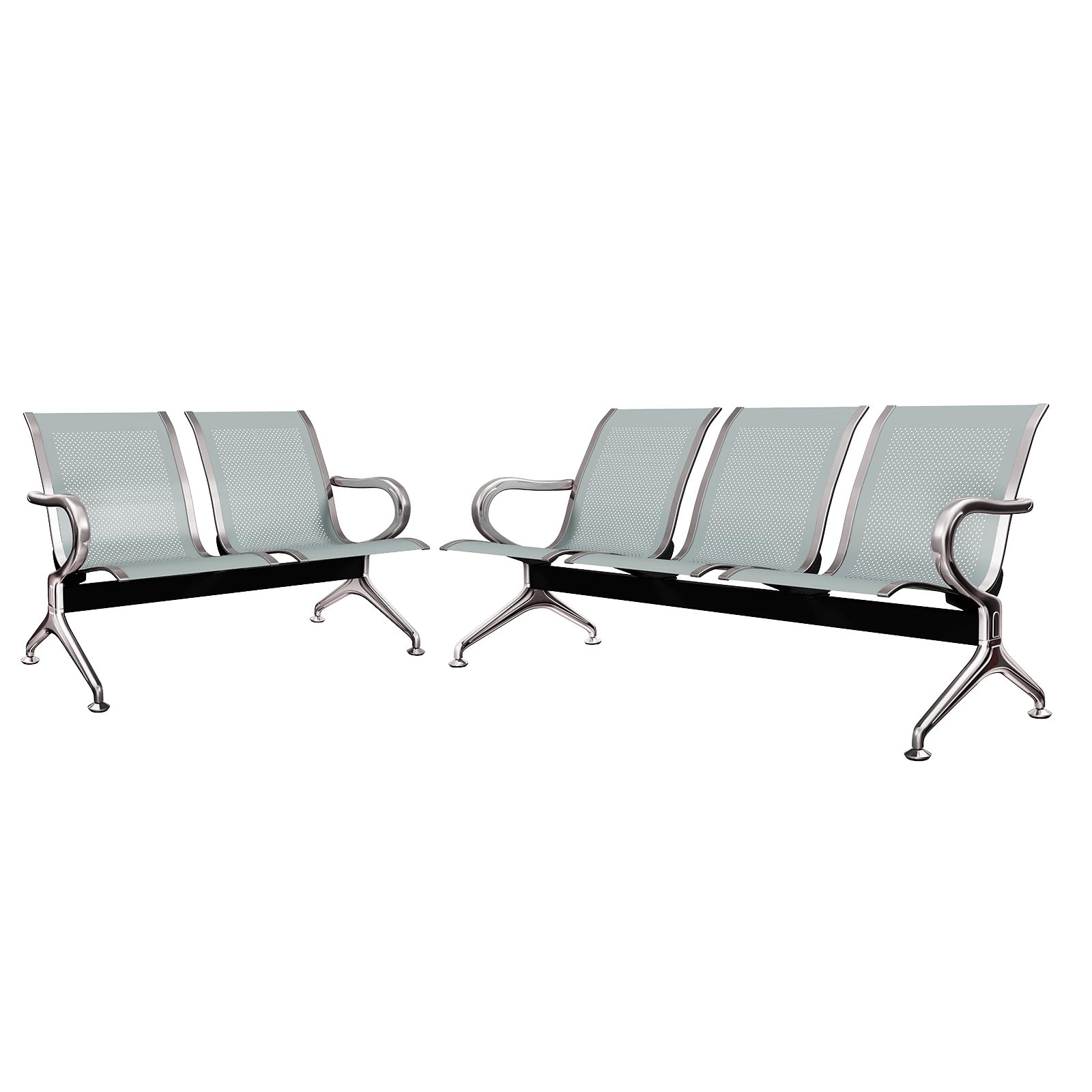 Kinsuite 5-Seat Metal Reception Bench with Arms - Silver Waiting Room Chairs for Airport, Office, Hospital, Bank & Lobby | Durable Commercial Seating for High-Traffic Areas