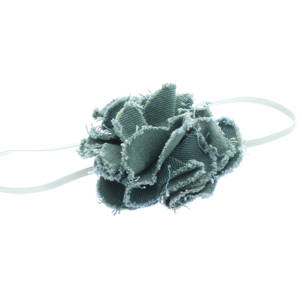 Lello Infant Baby & Toddler Girls Headbands - 2 Pack Denim Frayed Fabric Flower Skinny Elastic Hair Bands for Newborn Toddler Photography, Birthday Party & Daily Outfits