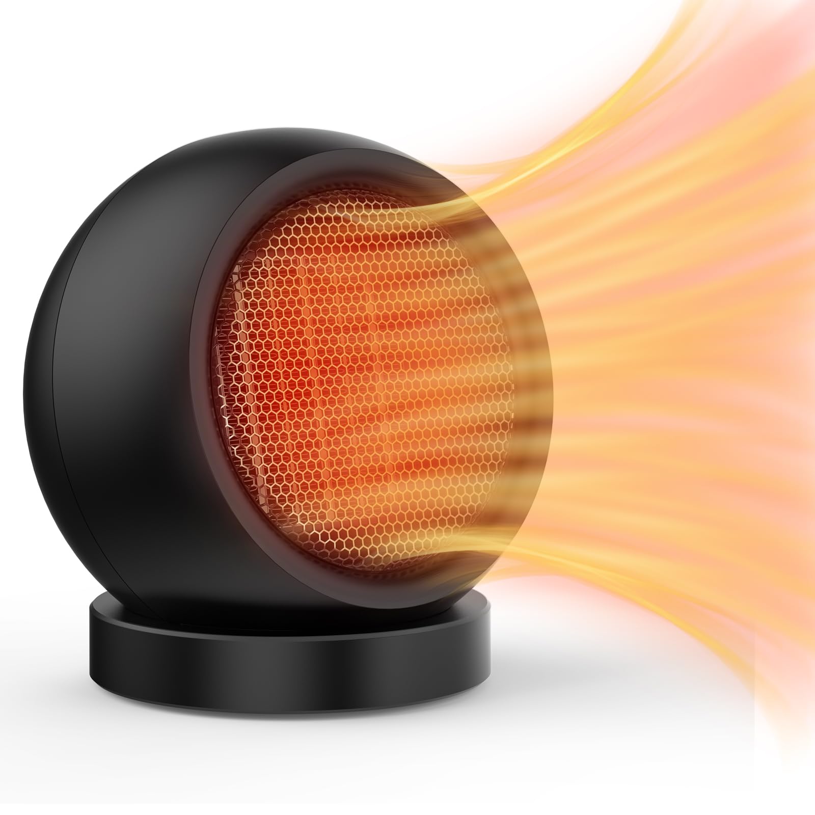 600W Energy Efficient Desk Heater - Safe & Quiet Portable Space Heater for Home Office, Bedroom & Indoor Use | Fast Heating Personal Heater for Winter (Black)