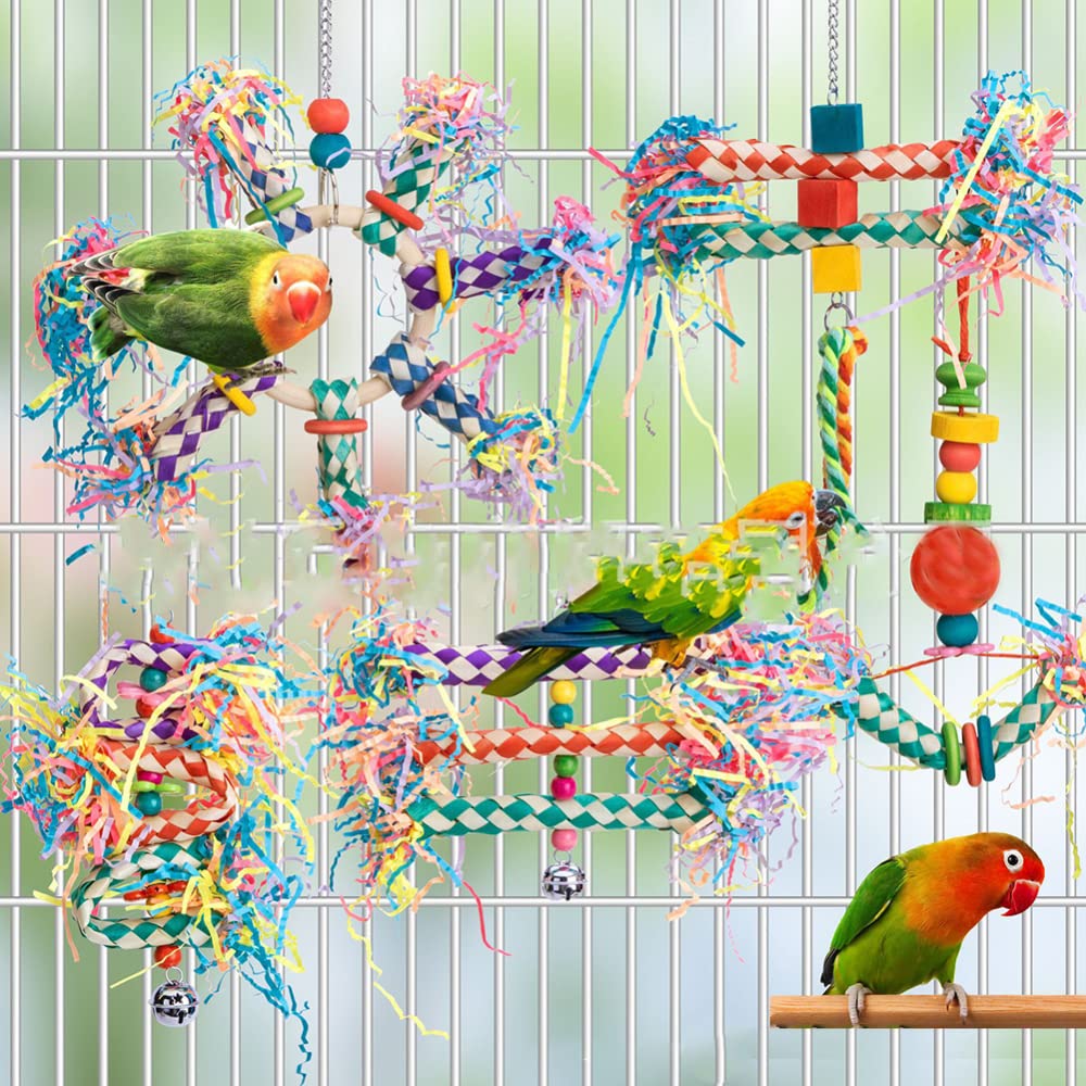 EastVita 5pcs Bird Shredding Chew Toys - Colorful Hanging Parrot Toys for Small & Medium Birds - Cage Accessories for Parakeets, Conures, Cockatiels & Lovebirds - Relieve Boredom & Stress - Perfect for Playtime, Training & Mental Stimulation