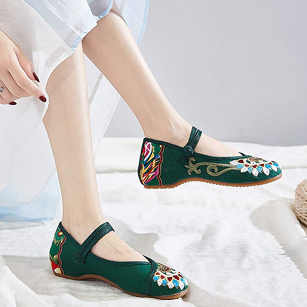 BININBOX Women's Floral Embroidered Loafers - Comfortable Black Mary Jane Ballet Flats with Round Toe | Handmade Casual Shoes for Work, Walking & Everyday Wear