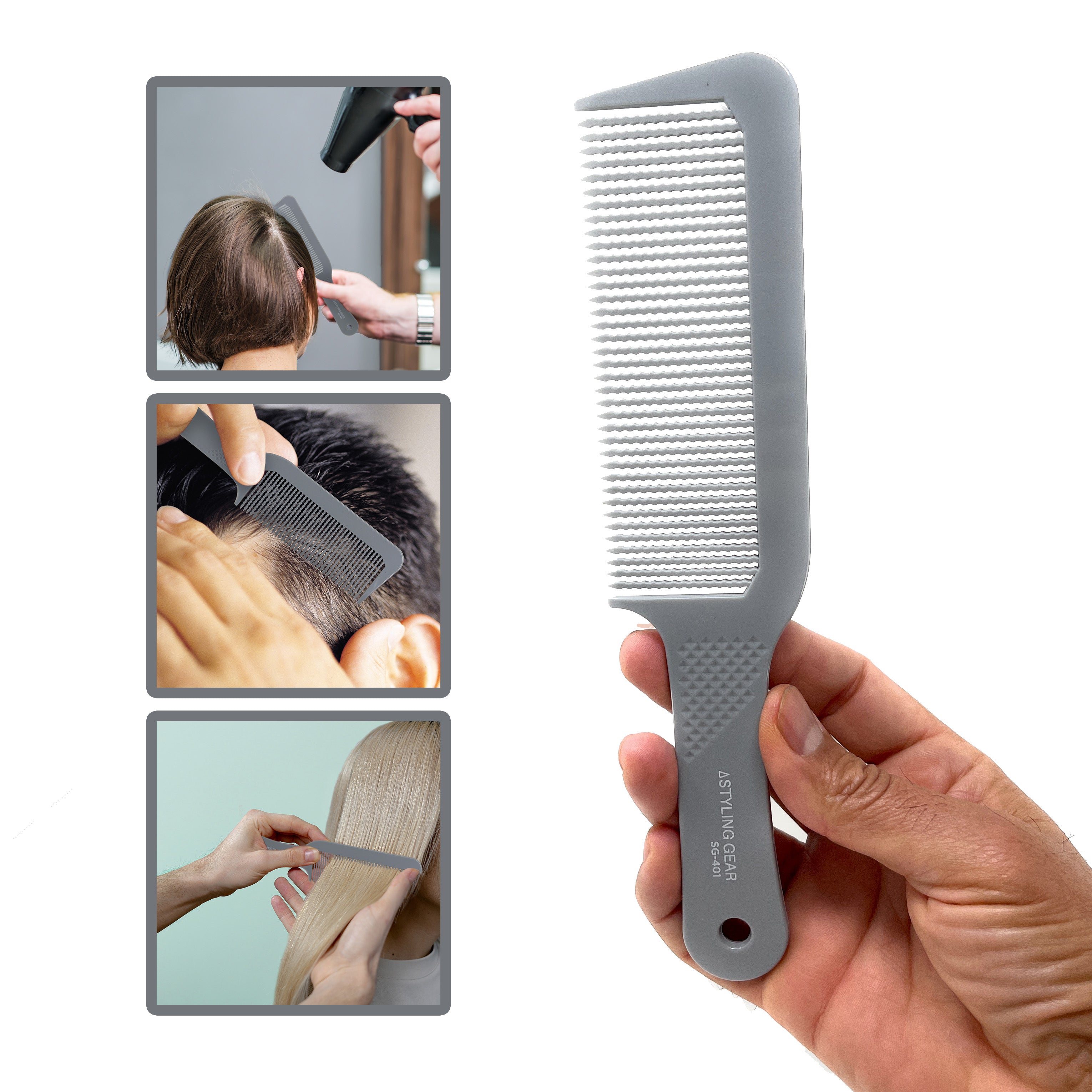 Styling Gear 401 XL Clipper Comb for Flattop Haircuts - Wavy Teeth Design, Professional Gray Hair Clipper Comb (2-Pack) | Perfect for Barbershops, Home Haircuts & Professional Grooming
