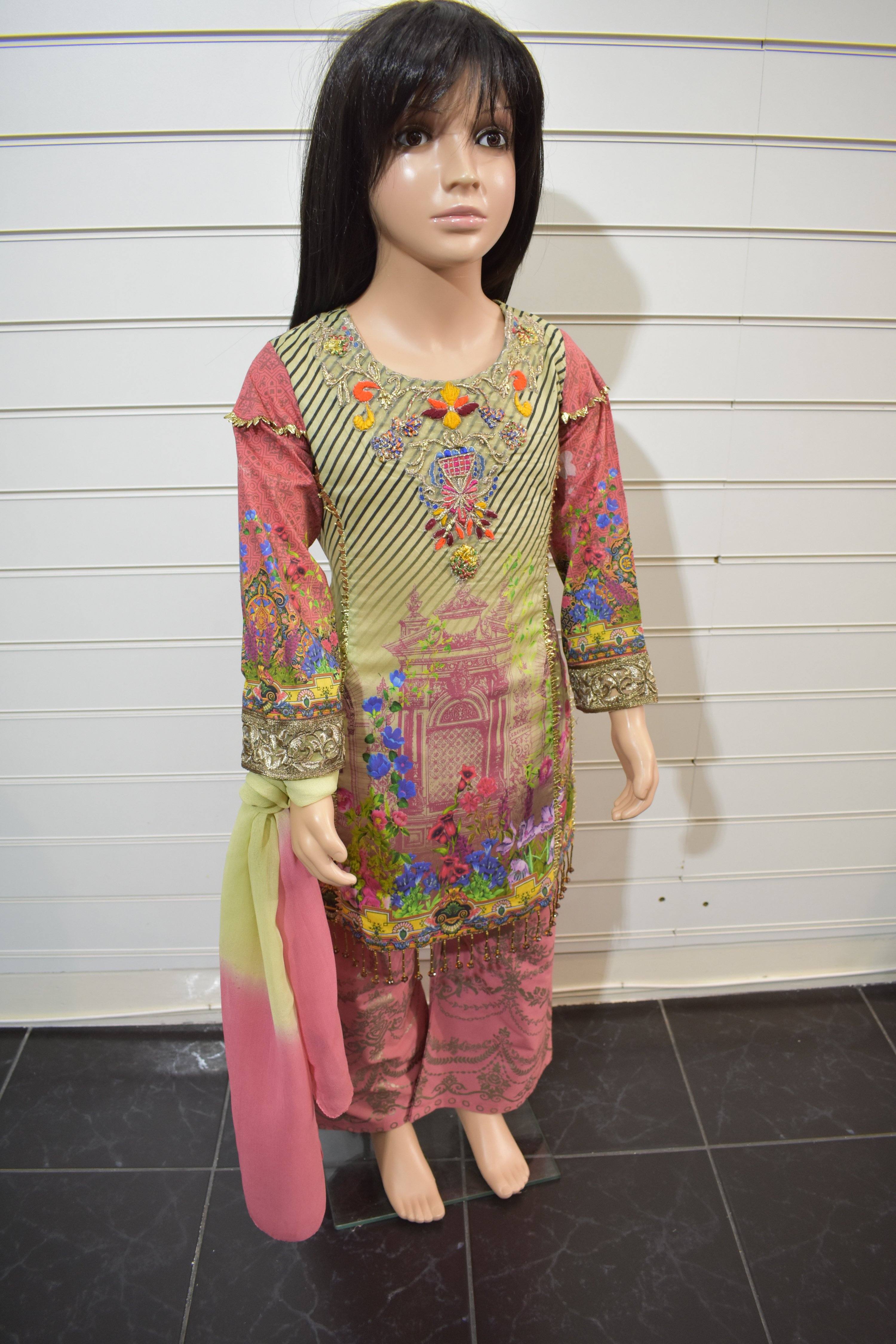 Simrans Kids Digital Print Outfit with Printed Sharara Trousers AL21K - Stylish Ethnic Wear for Girls' Parties & Festivals