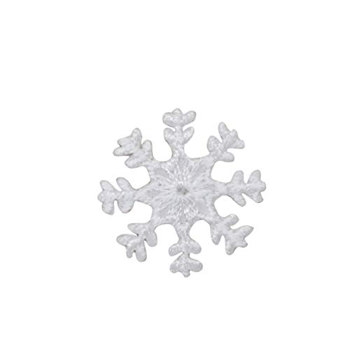 Small Silver Snowflake Embroidered Iron-On Patch (White) - DIY Clothing Accessory for Jackets, Hats, Bags & Winter Crafts