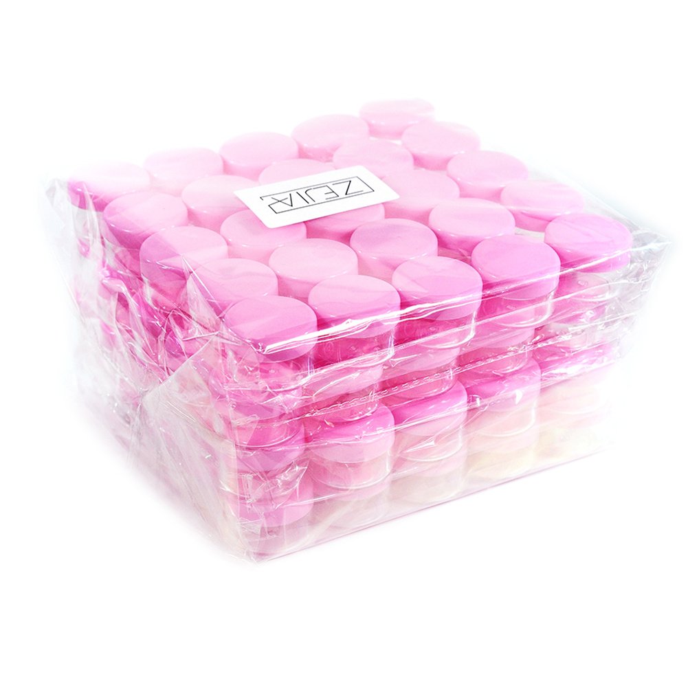 ZEJIA 100Pcs 5Gram Small Cosmetic Containers with Pink Lids - Travel Size Makeup Sample Jars for Lip Balm, Cream, Lotion - Perfect for DIY Beauty, Salon Use & On-the-Go Touch Ups