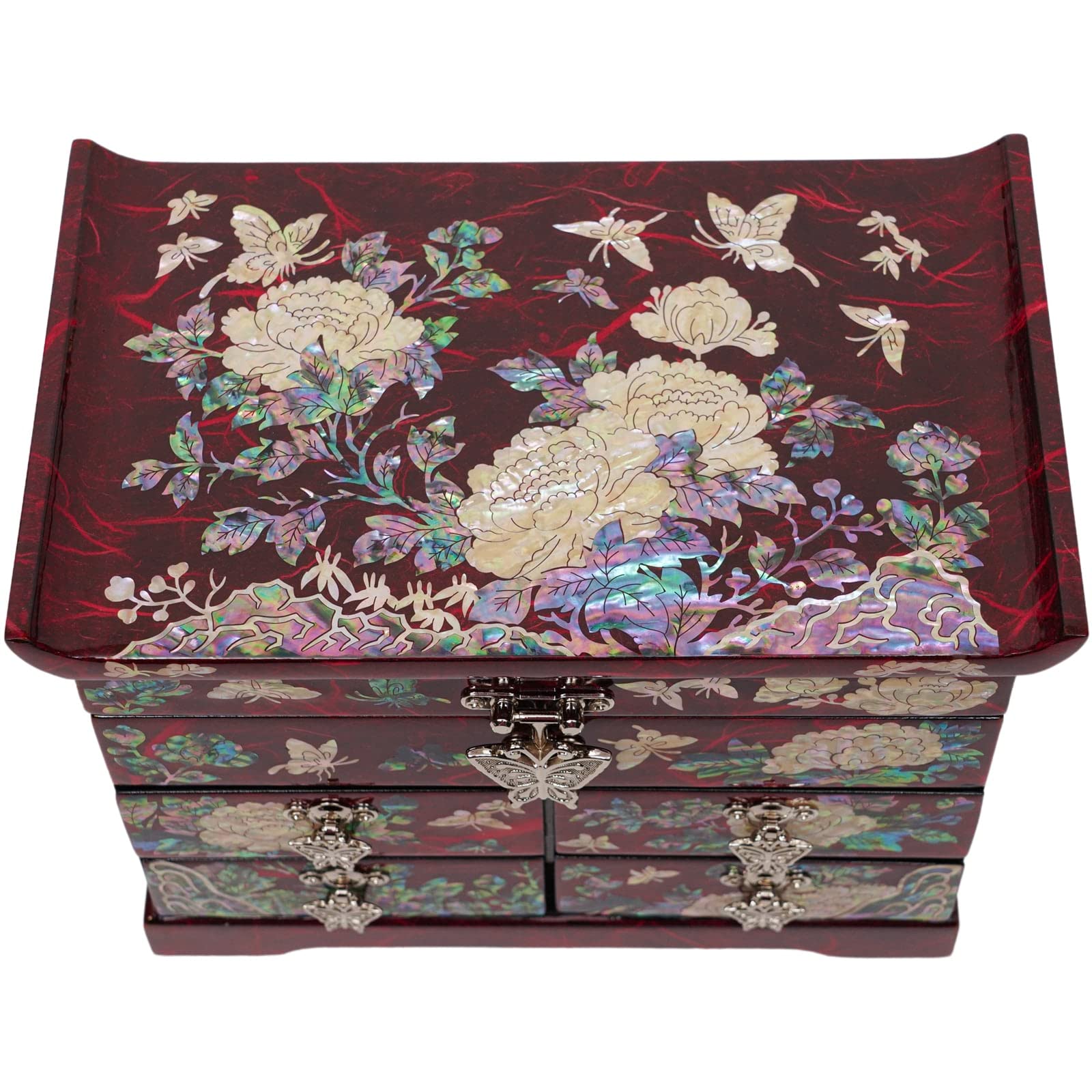 February Mountain Mother of Pearl Wooden Jewelry Organizer Box - Elegant Jewelry Storage for Women with Spacious Drawers, Perfect for Rings, Bracelets, Watches, Necklaces & Accessories | Great for Bedroom Vanity, Travel & Gift Giving