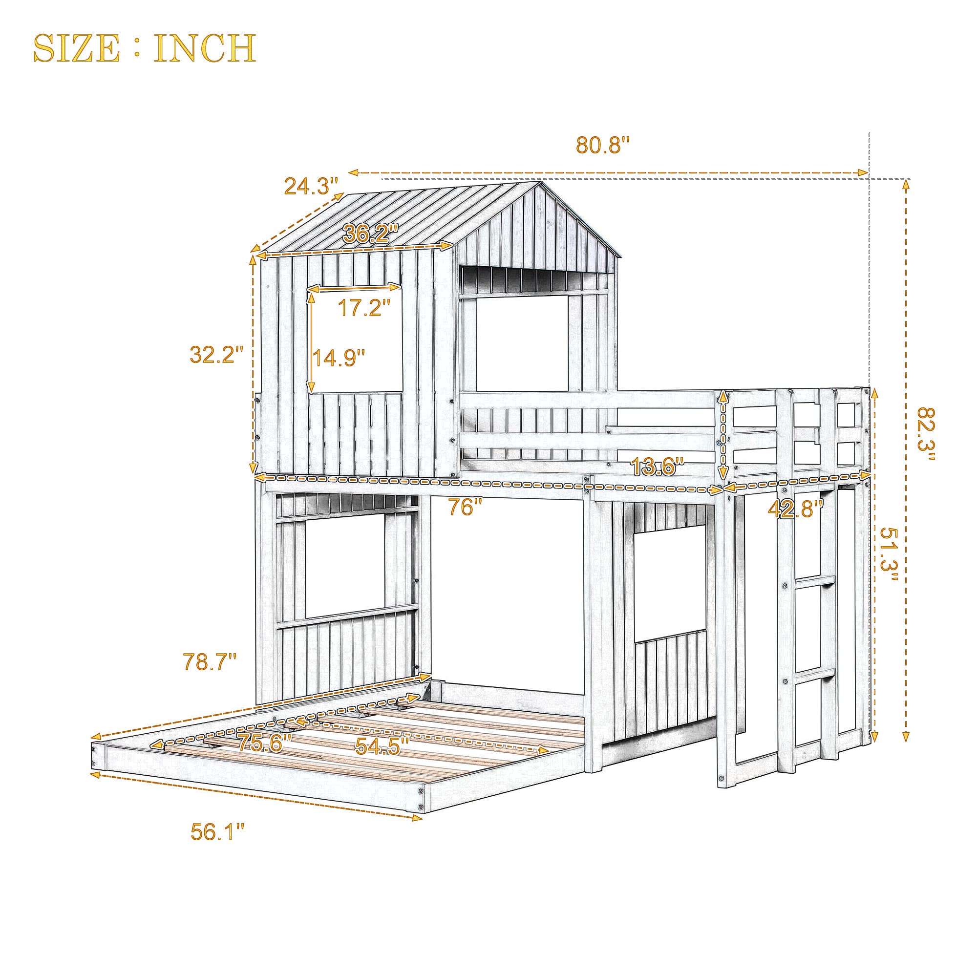 Harper & Bright Twin Over Full Bunk Bed - Wood Playhouse for Kids, White | Space-Saving Kids Room Furniture