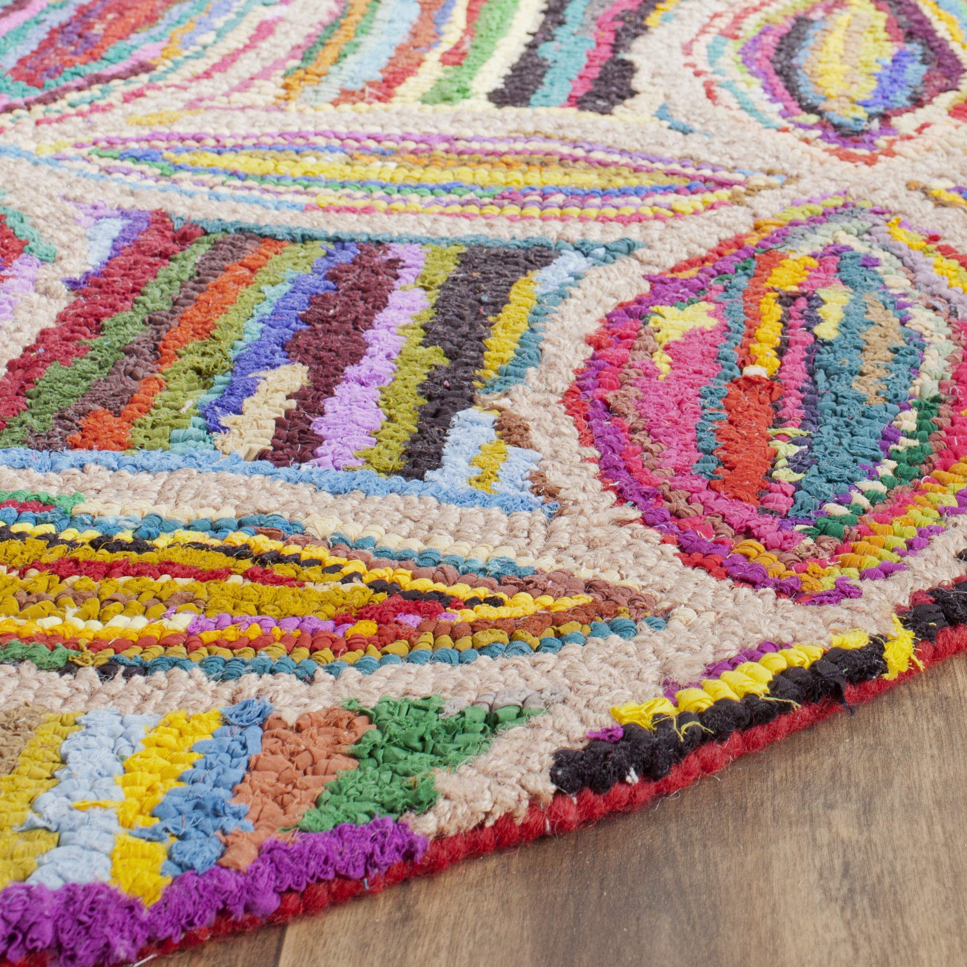 SAFAVIEH Nantucket Collection 6' Round Handmade Boho Abstract Cotton Area Rug - NAN441A - Perfect for Boho Chic Living Rooms, Bedrooms & Nursery Decor