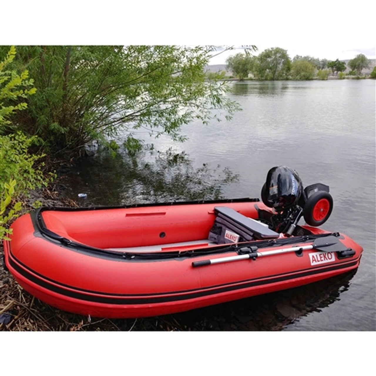 Aleko 10.5 Ft Red Inflatable Boat with Air Deck Floor - Perfect for Fishing, Leisure & Water Sports | Durable PVC Material | Easy to Transport & Store