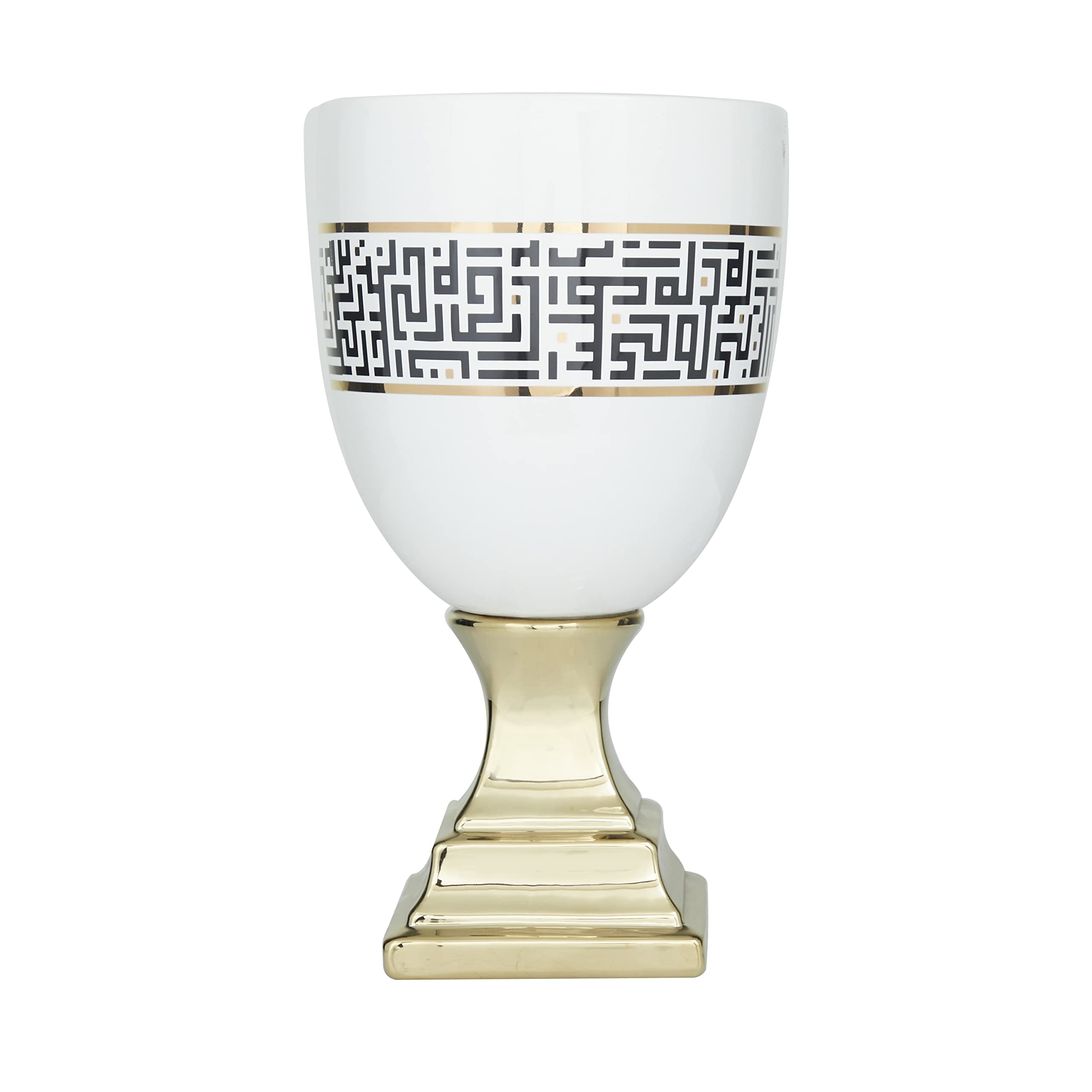 Deco 79 Greek Knot Pattern Ceramic Vase with Gold Base - 8