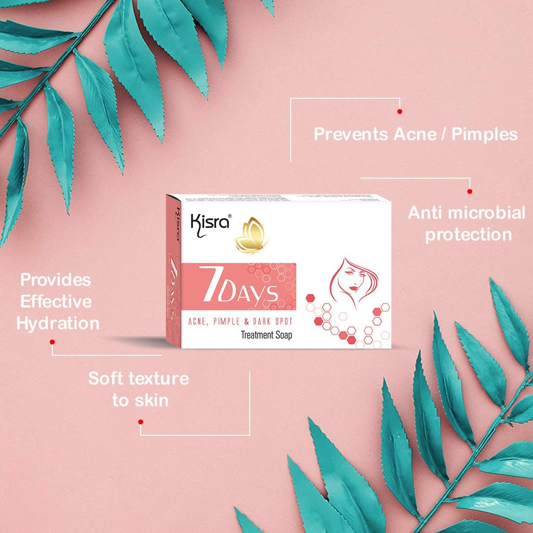 Kisra 7-Day Acne Treatment Soap | Clears Acne, Pimples & Dark Spots | Unclogs Pores & Deep Cleansing | Gentle & Refreshing Formula | 75g (Pack of 2) | Perfect for Daily Skincare Routine & Travel