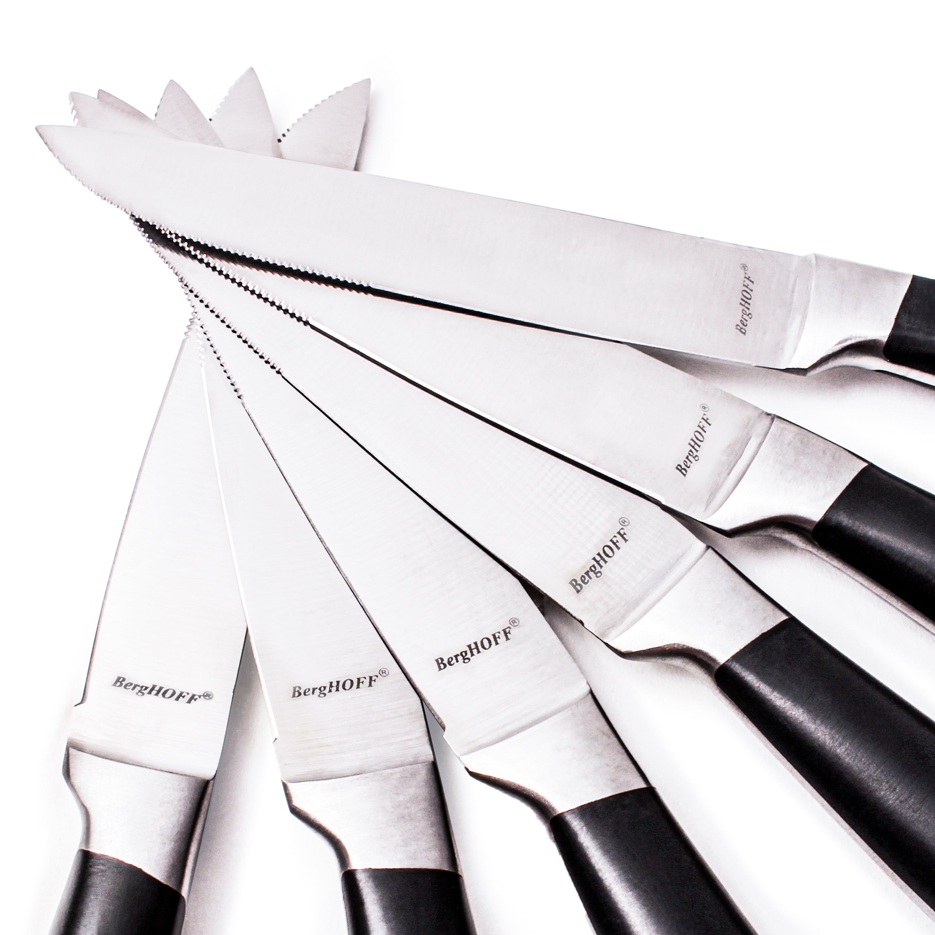 BergHOFF Essentials Geminis 4.75-Inch Stainless Steel Steak Knives - Set of 6 Sharp Serrated Blades for Steak, Meat & Fine Dining - Dishwasher Safe & Durable Kitchen Cutlery