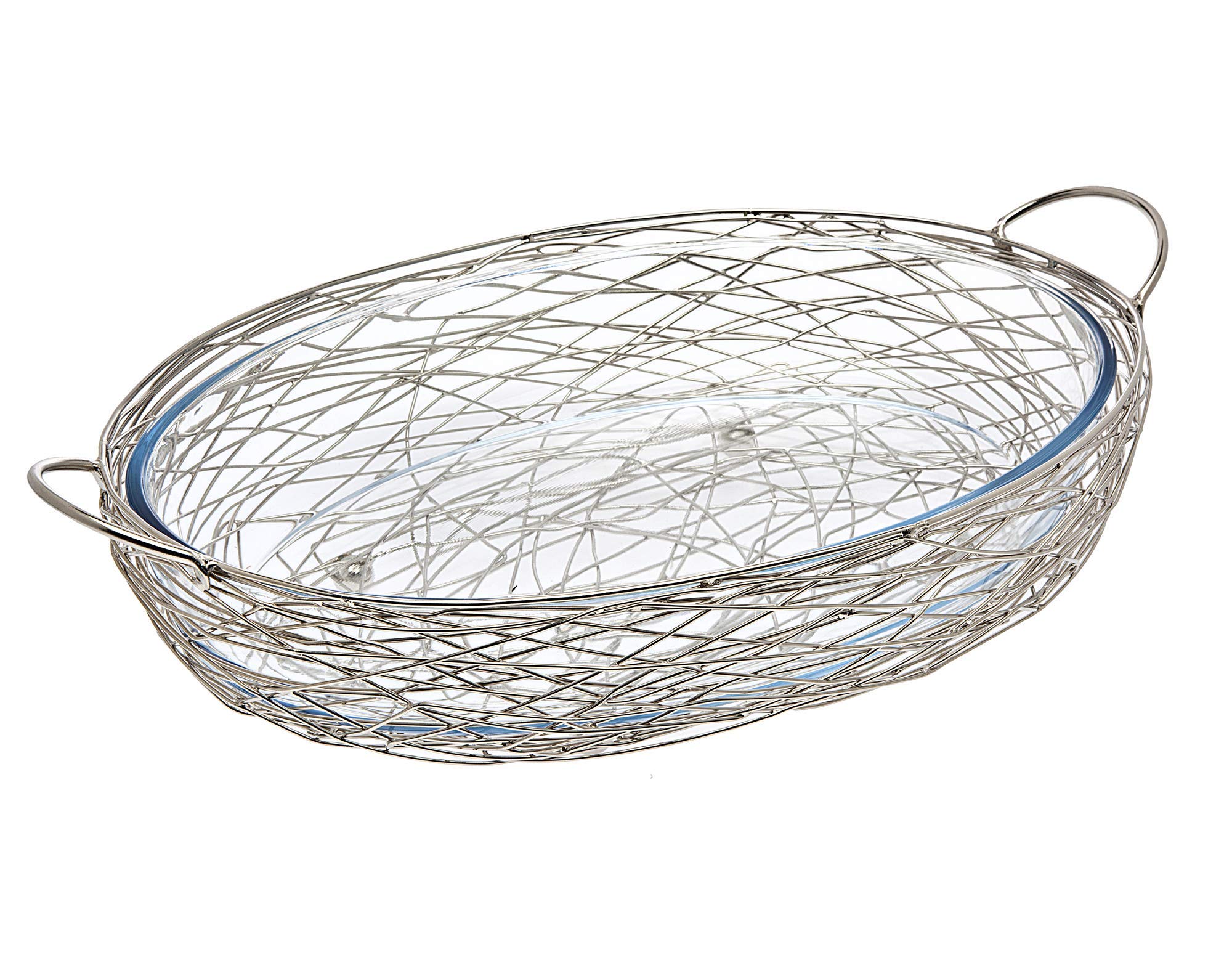Premium Glass Oval Baker with Silver Base - Oven to Table Serving Dish for Casseroles, Roasts & Desserts | Elegant Dinnerware for Holiday Meals & Entertaining